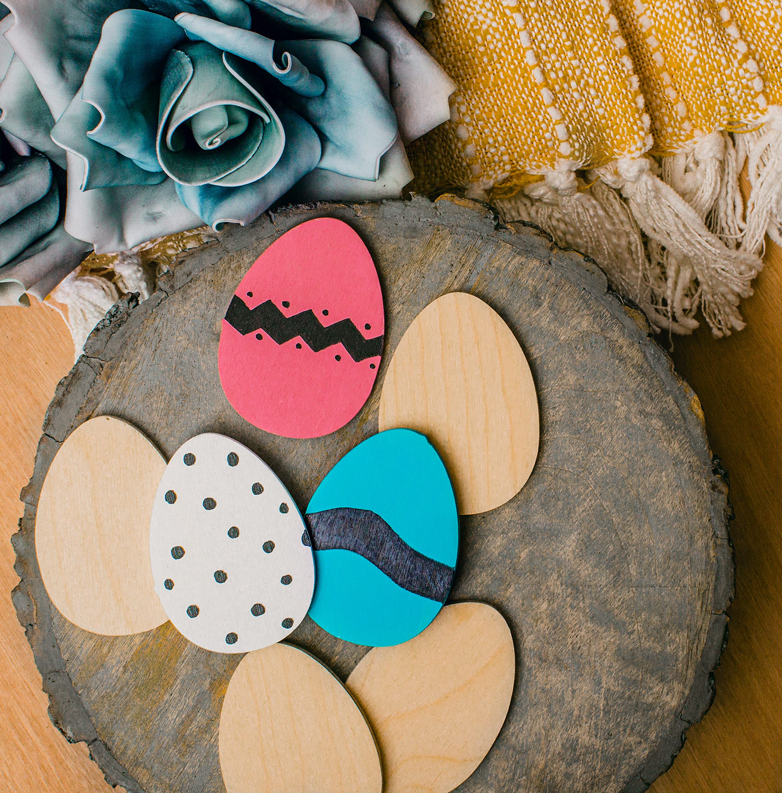6 Pack Smooth Easter Egg Cutouts 4x3 Inch - Easy to Paint Wooden Easter Decorations for DIY Crafts, Kids Activities & Spring Home Decor