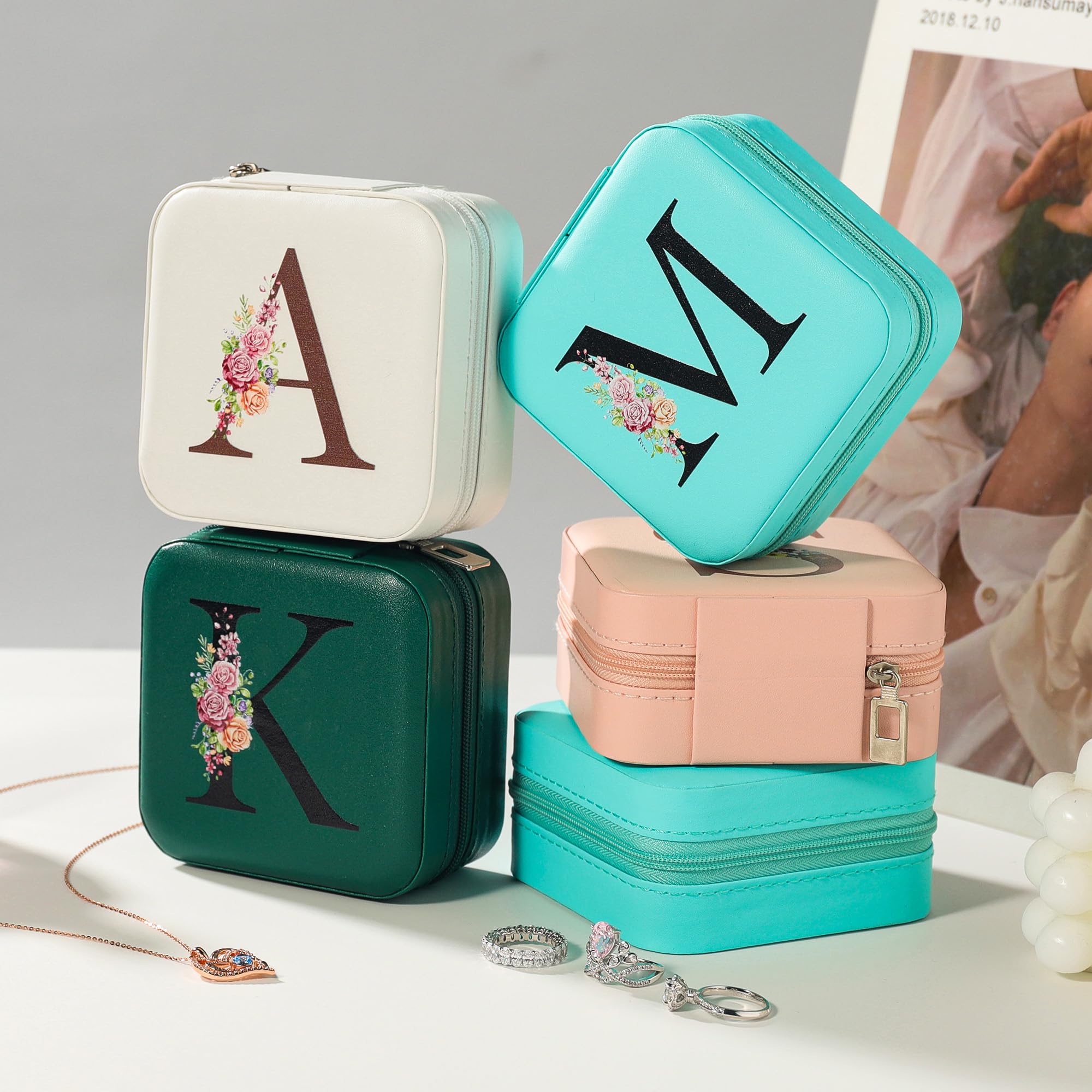 Personalized Initial Jewelry Box - Elegant Travel Jewelry Case for Women with Letter S, White - Perfect 21st 30th 40th 50th 60th 70th Birthday Gift Idea for Her - Great for Travel, Anniversary, Mother's Day & Special Occasions