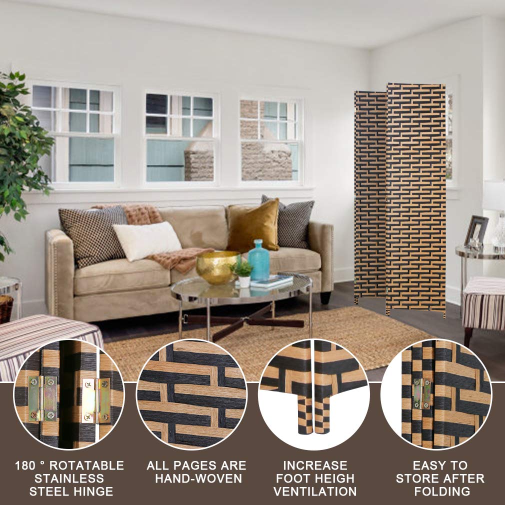 4 Panel Wooden Room Divider Screen - Handcrafted Woven Mesh Design, Folding Portable Partition for Home & Office - Perfect for Creating Privacy Spaces, Room Separation, and Decorative Accents