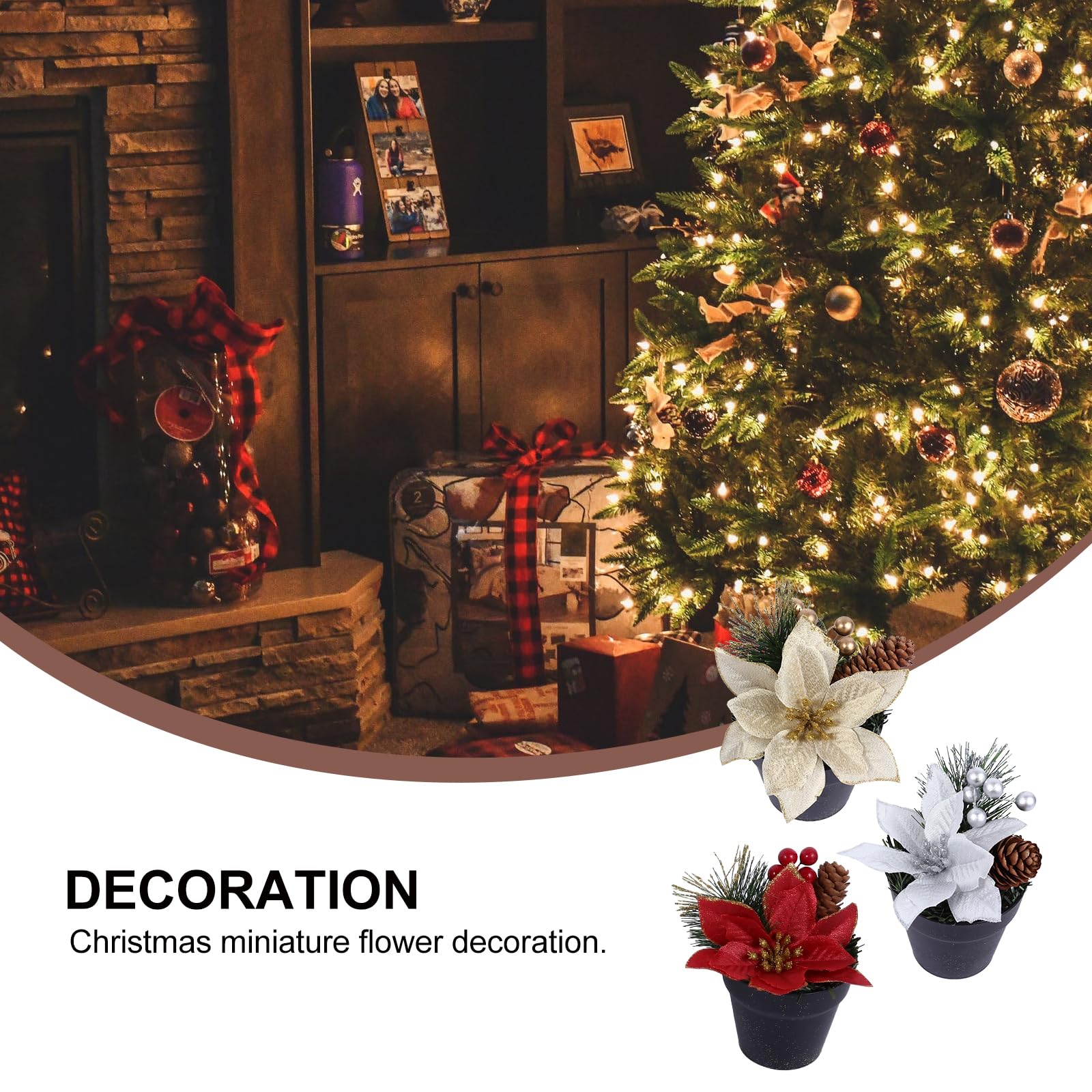 Amosfun 3 Pack Christmas Poinsettias Artificial Flowers in Pots - Realistic Desktop Plants for Home, Office, Garden Decor | Farmhouse Holiday Party Centerpiece, Tabletop & Seasonal Decoration