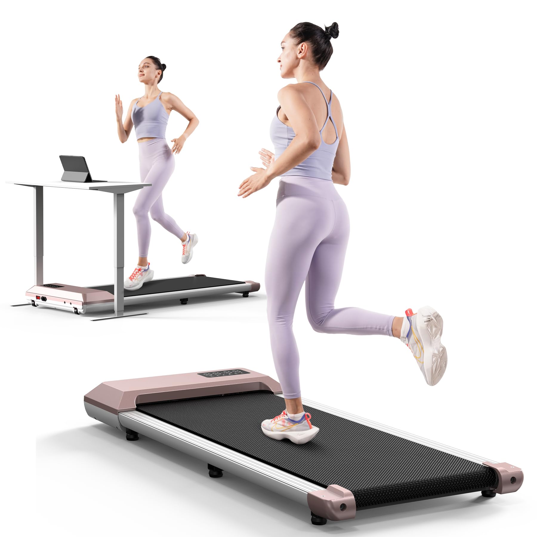 DeerRun 2-in-1 Under Desk Treadmill - 2.2HP Quiet Walking Pad & Jogging Machine with Remote Control | Portable, Noiseless Home Office Fitness Equipment for Small Spaces | Perfect for Workouts While Working or Watching TV