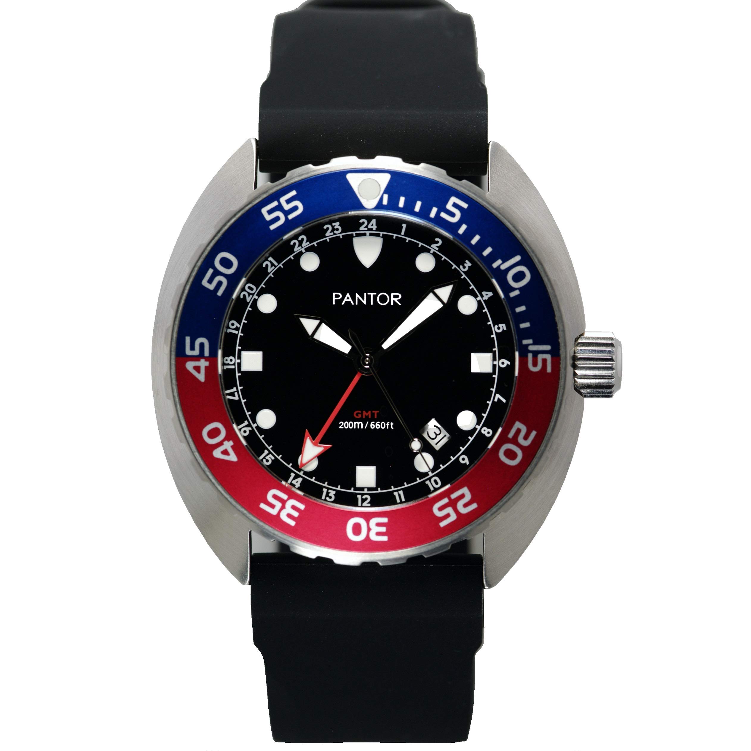 Pantor Nautilus GMT Diver Watch for Men - 200m Water Resistant Stainless Steel Automatic Dive Watch with Date Function | Perfect for Scuba Diving, Travel & Everyday Wear