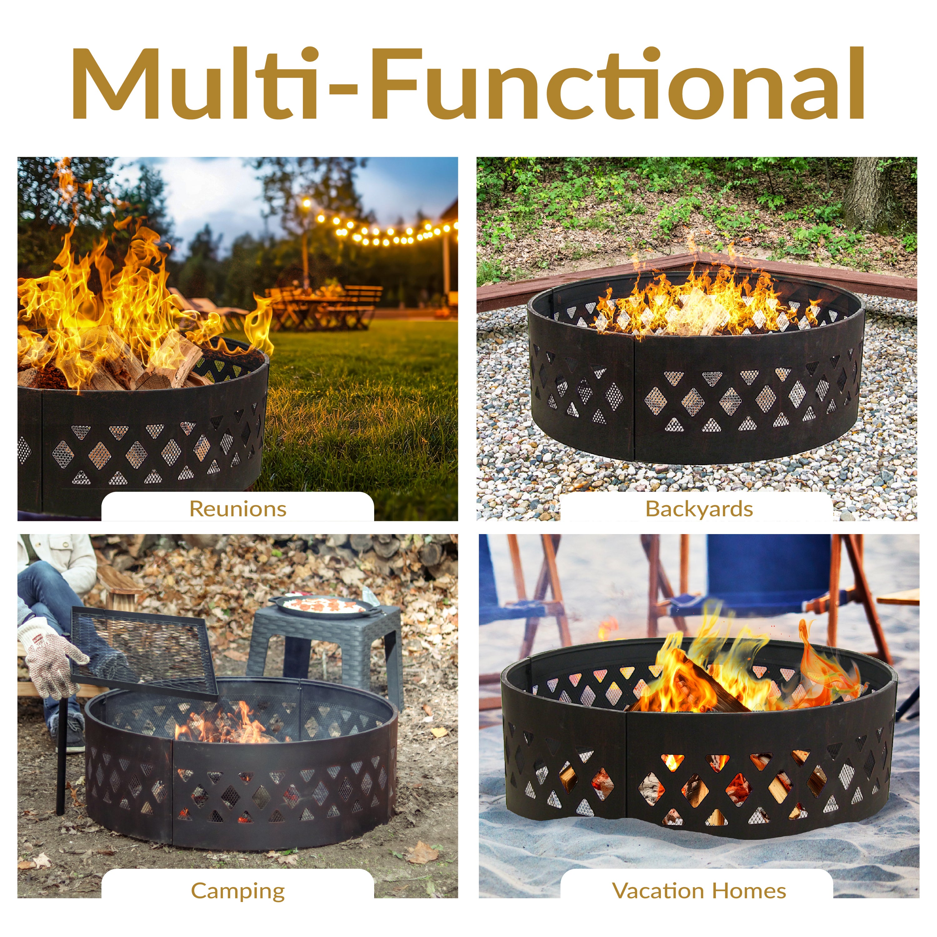 Heavy Duty Crossweave Campfire Ring - 36 Inch Outdoor Fire Pit for Camping, Backyard, and Patio Use - Durable Steel Fire Ring for Bonfires and Gatherings