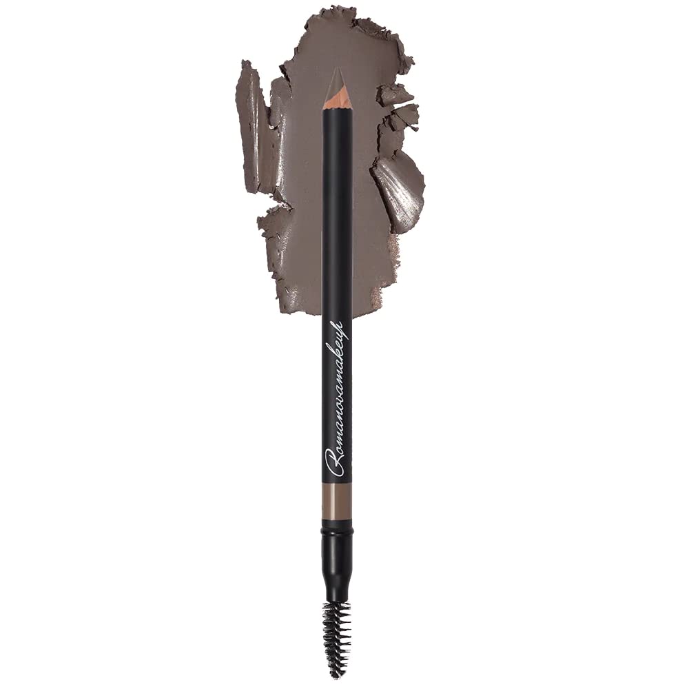 Romanovamakeup Ultra Fine Eyebrow Pencil in Ash Brown - Smudge Proof, Long Lasting, Dual-Ended with Spoolie Brush for Natural Brow Definition | Perfect for Light to Dark Brown Hair | Everyday Makeup & Professional Looks