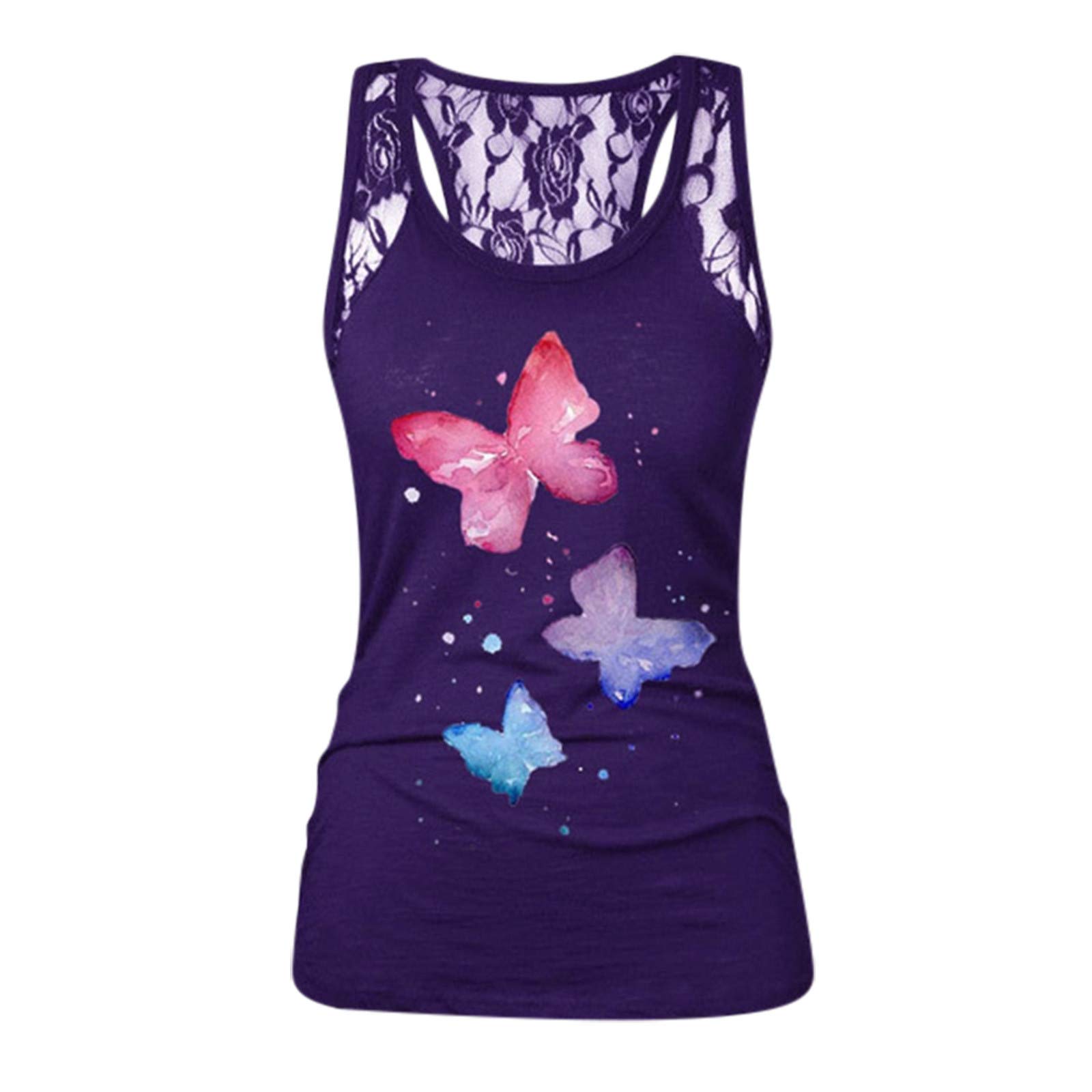 Lace Tank Sleeveless Top - Fashion Butterfly Print Blouse for Women | Casual Vest Style Summer Blouse for Beach, Party & Everyday Wear