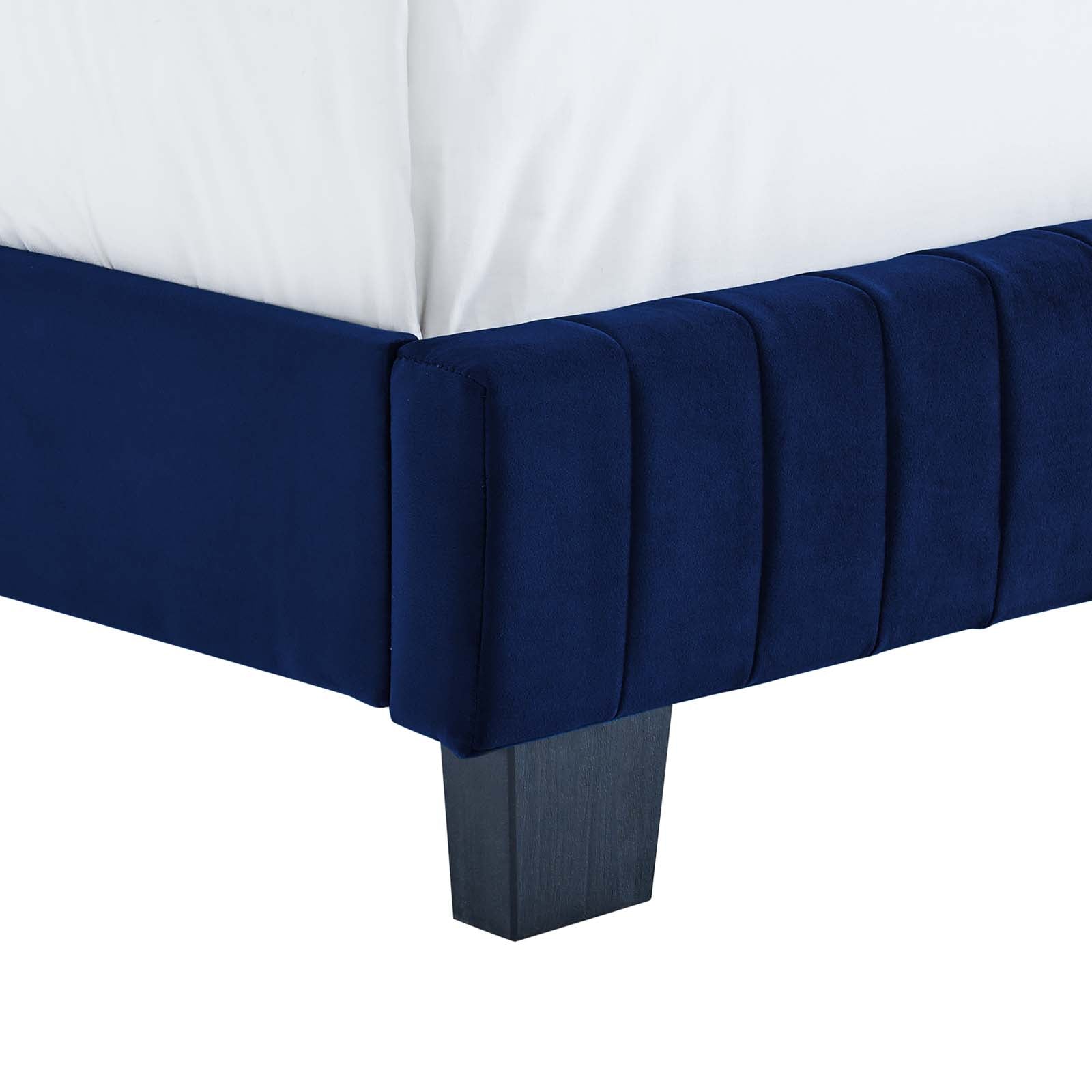 Luxury Celine Channel Tufted Performance Velvet Bed - Queen Size Upholstered Platform Bed Frame with Button Tufting for Bedroom & Guest Room Elegance
