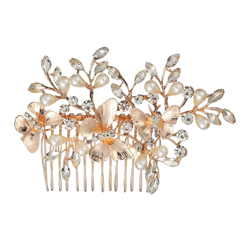 Kercisbeauty Rose Gold Bridal Hair Comb - Light Champagne Wedding Headpiece for Bride & Bridesmaids | Elegant Hair Accessories for Weddings, Prom, Parties & Special Occasions