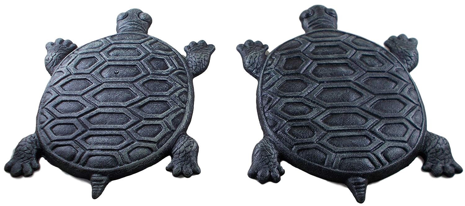 Set of 2 Iron Verdigris Garden Turtle Stepping Stones - Rustic Outdoor Decor for Pathways, Patios & Flower Beds | Perfect for Garden Landscaping & Backyard Decorations