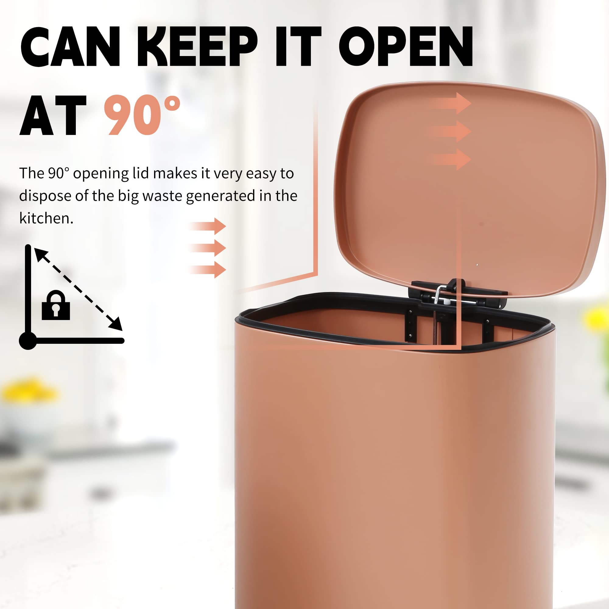 BLKMTY 13 Gallon Stainless Steel Step Trash Can with Lid & Inner Bucket - Odor-Proof Kitchen Garbage Bin, Pedal-Operated Office Waste Basket (Pink) | Perfect for Kitchens, Bathrooms & Home Offices