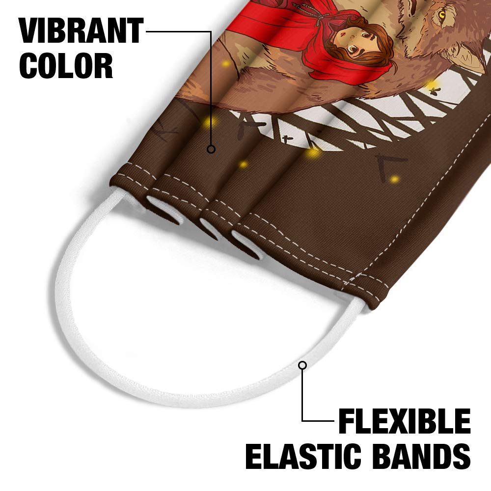 Popfunk Little Red Riding Hood with Wolf Reusable Face Mask - 1-Ply Breathable Fabric, Unisex for Adults & Kids - Perfect for Daily Wear, Travel, and Outdoor Activities