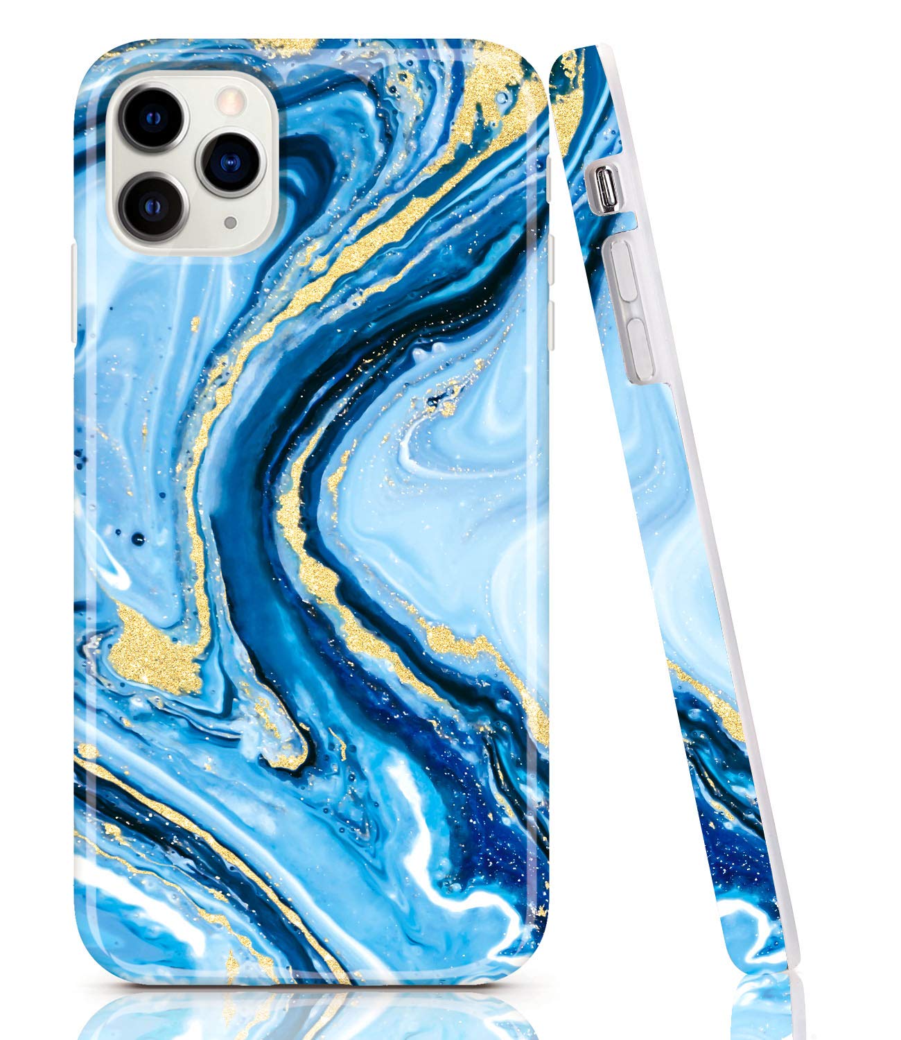 BAISRKE Marble Phone Case for iPhone 11 Pro Max (6.5 inch 2019) - Gold Sparkle Glitter Marble Design, Slim Bumper TPU Soft Rubber Silicone Cover - Blue | Perfect for Everyday Protection & Stylish Accessory