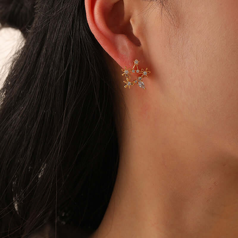 Mismatched Moon and Star Stud Earrings | DMS352 | Trendy Celestial Jewelry for Women | Perfect for Everyday Wear, Parties & Gifts