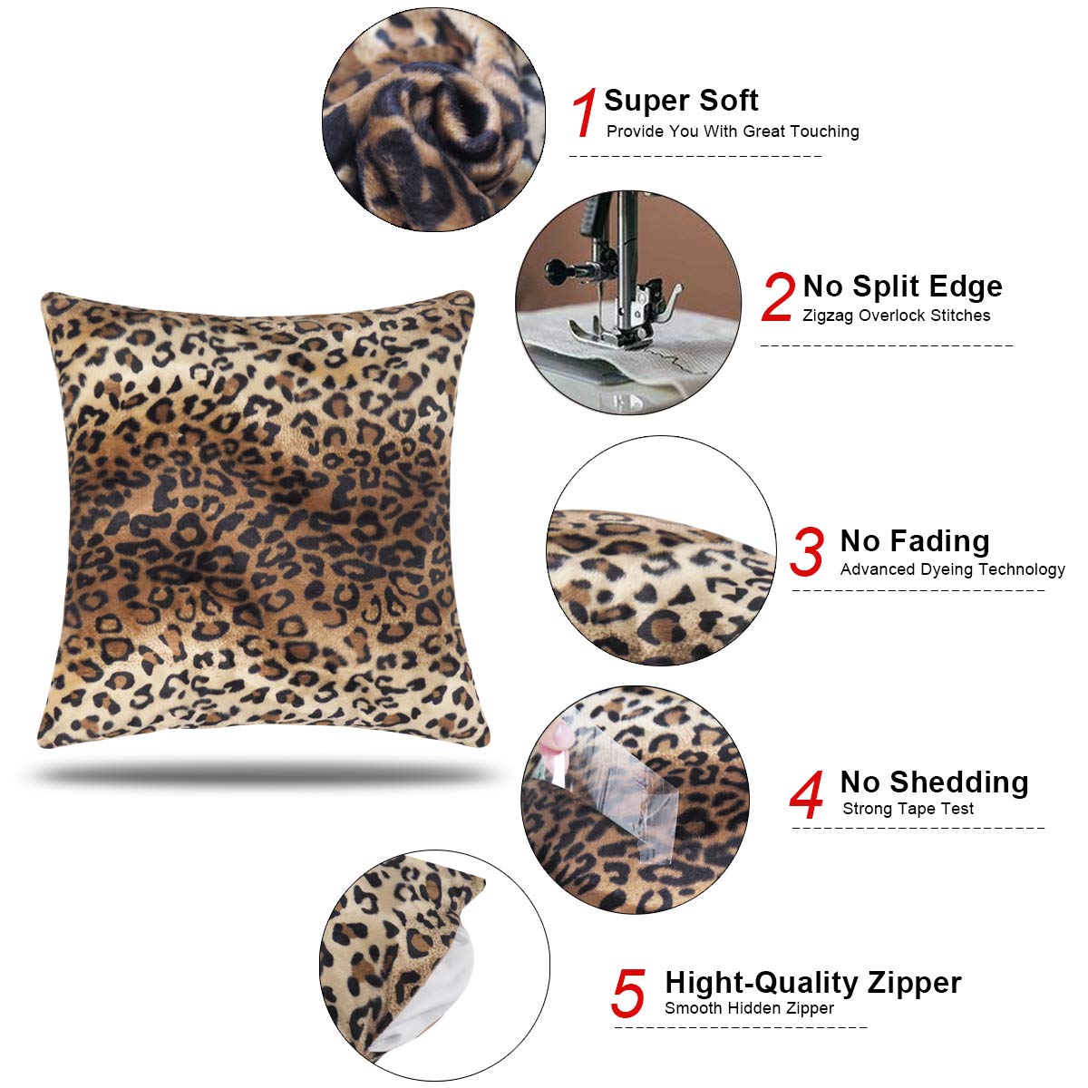 CARRIE HOME Soft Plush Leopard Print Faux Fur Decorative Throw Pillow Covers Set of 2 (18x18 Inches) - Cozy Couch & Sofa Accent Pillows for Living Room, Bedroom Decor - Perfect for Home Styling and Gift Giving