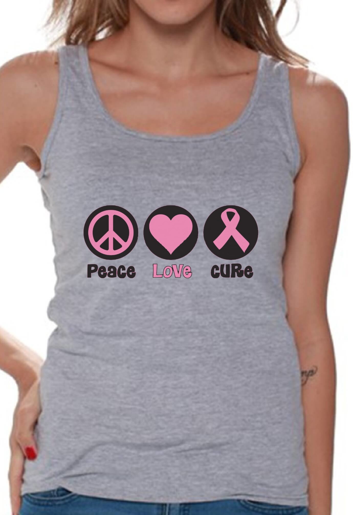 Women's Peace Love Cure Tank Top - Breast Cancer Awareness Shirt with Inspirational Bookmark - Comfortable & Stylish for Support Events, Fundraisers, and Everyday Wear