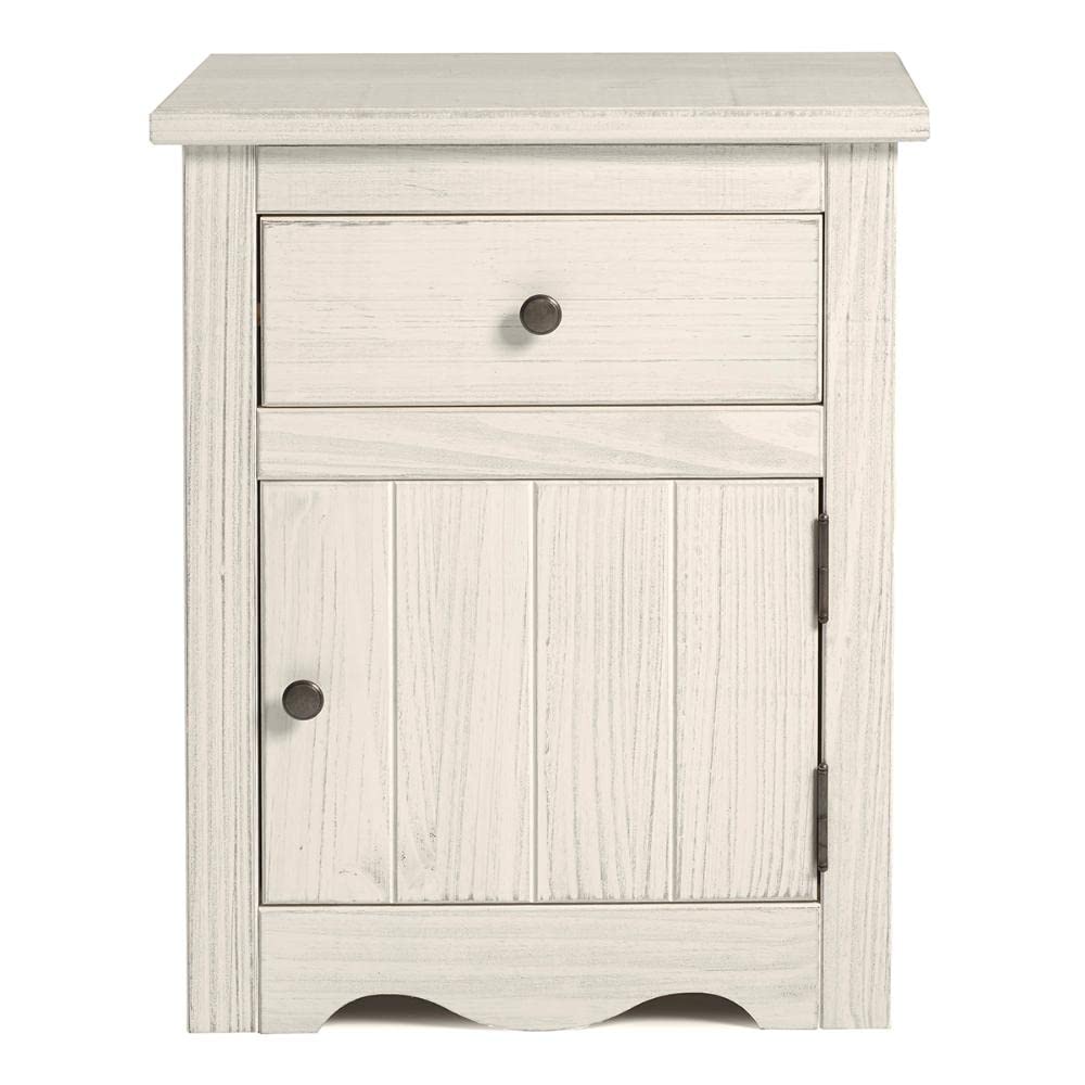 Distressed White Wood Nightstand with 1 Door & 1 Drawer - Bedside Table for Bedroom, Living Room, or Guest Room Storage