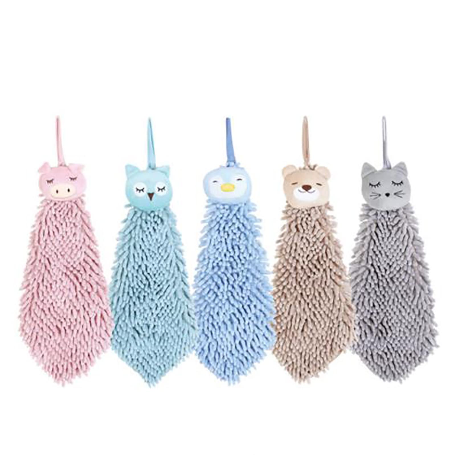 Hangable Quick-Dry Toilet Hand Towel with Ring - Absorbent Kitchen & Bathroom Towel - Thickened Cute Cartoon Animal Design - Perfect for Home, Bathroom, Kitchen & Dorm Decor