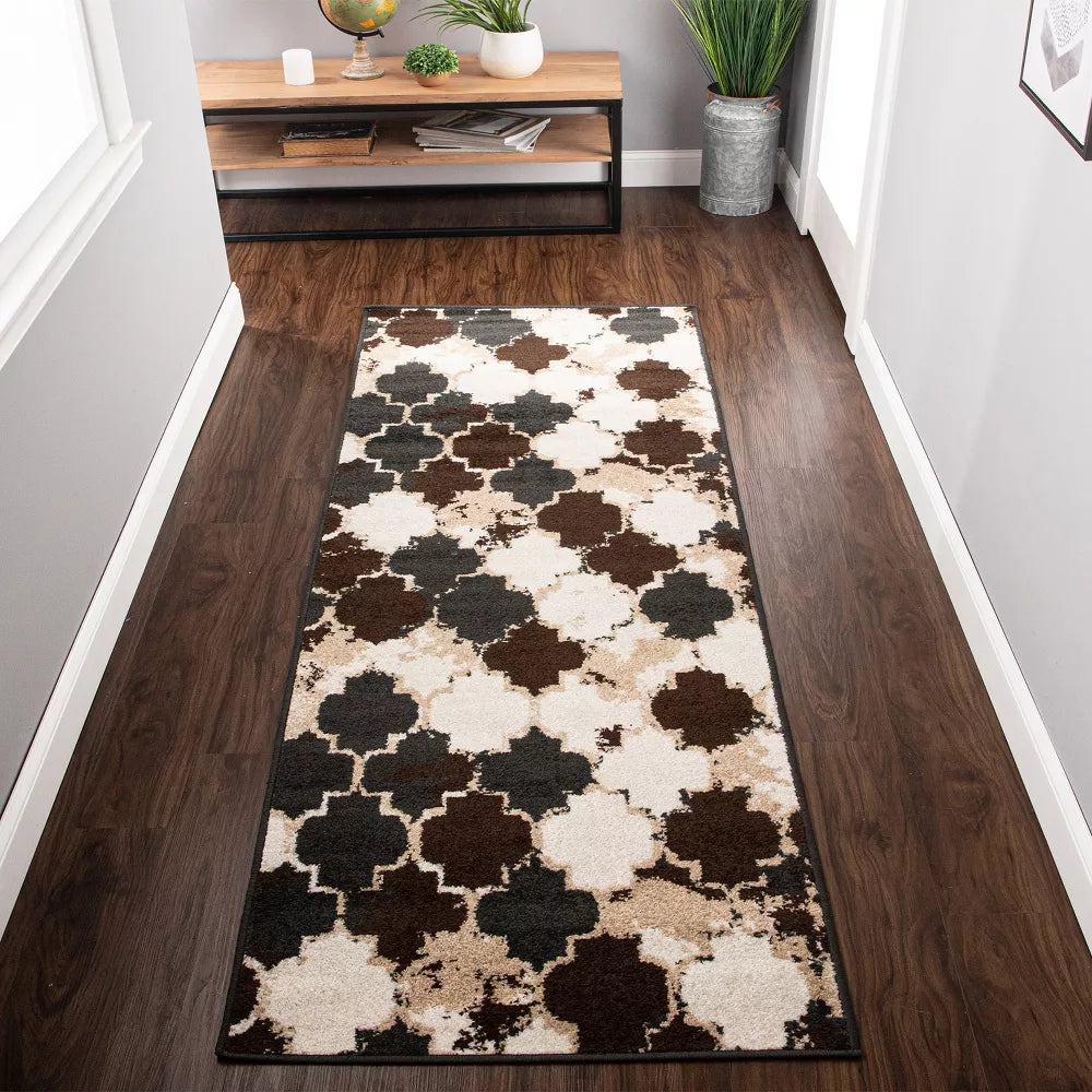 Modern Geometric Trellis Lattice Indoor Area Rug - Non-Slip Soft Living Room Carpet for Bedroom, Nursery, Dorm & Home Decor