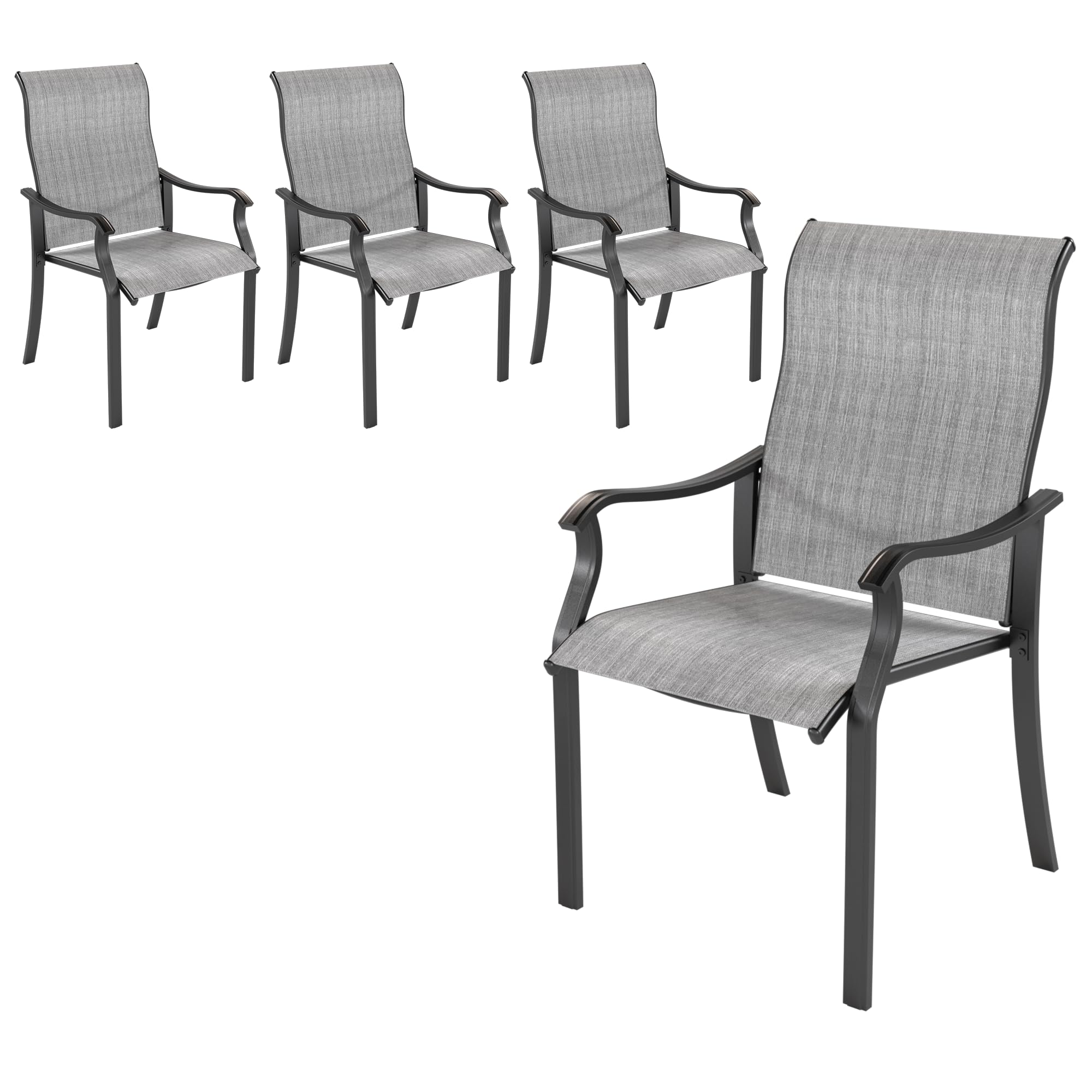 UDPATIO 4-Piece Patio Dining Chairs Set - High Back Textilene Outdoor Chairs with Armrests, Durable Metal Frame for Garden, Backyard, Deck, Poolside (Grey & White) - Perfect for Outdoor Dining, Lounging, and Entertaining
