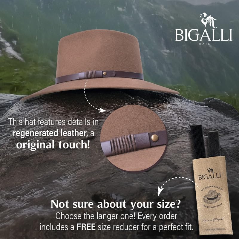 Bigalli 100% Wool Felt Outback Hat - Waterproof Cowboy Hat for Outdoor Adventures