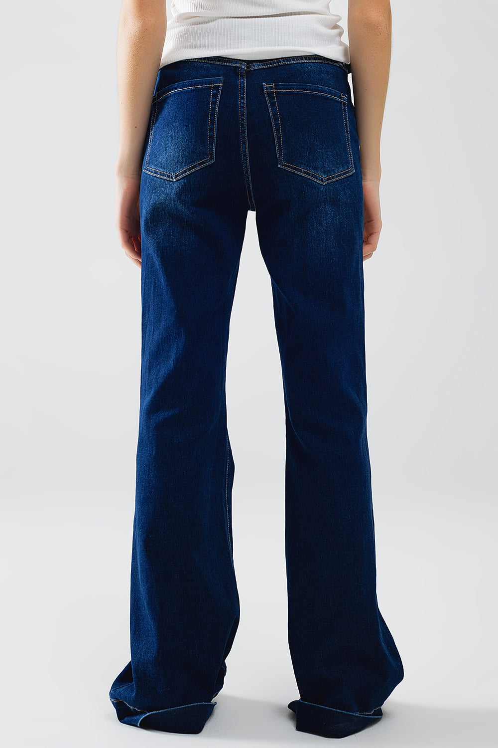 High Waist Flared Jeans for Women - Dark Blue Denim Pants for Casual Wear & Everyday Outfits