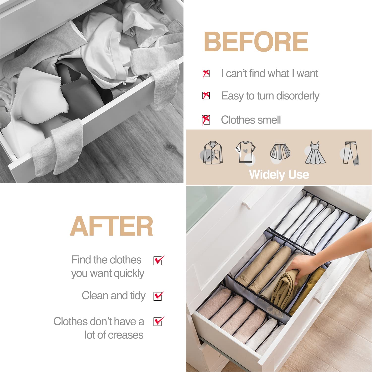 7 Grids Foldable Mesh Closet Organizer - Washable & Portable Storage Box for Underwear, Socks, Scarves, Leggings, Skirts & T-Shirts | Perfect for Bedroom, Closet, Travel & Small Space Organization
