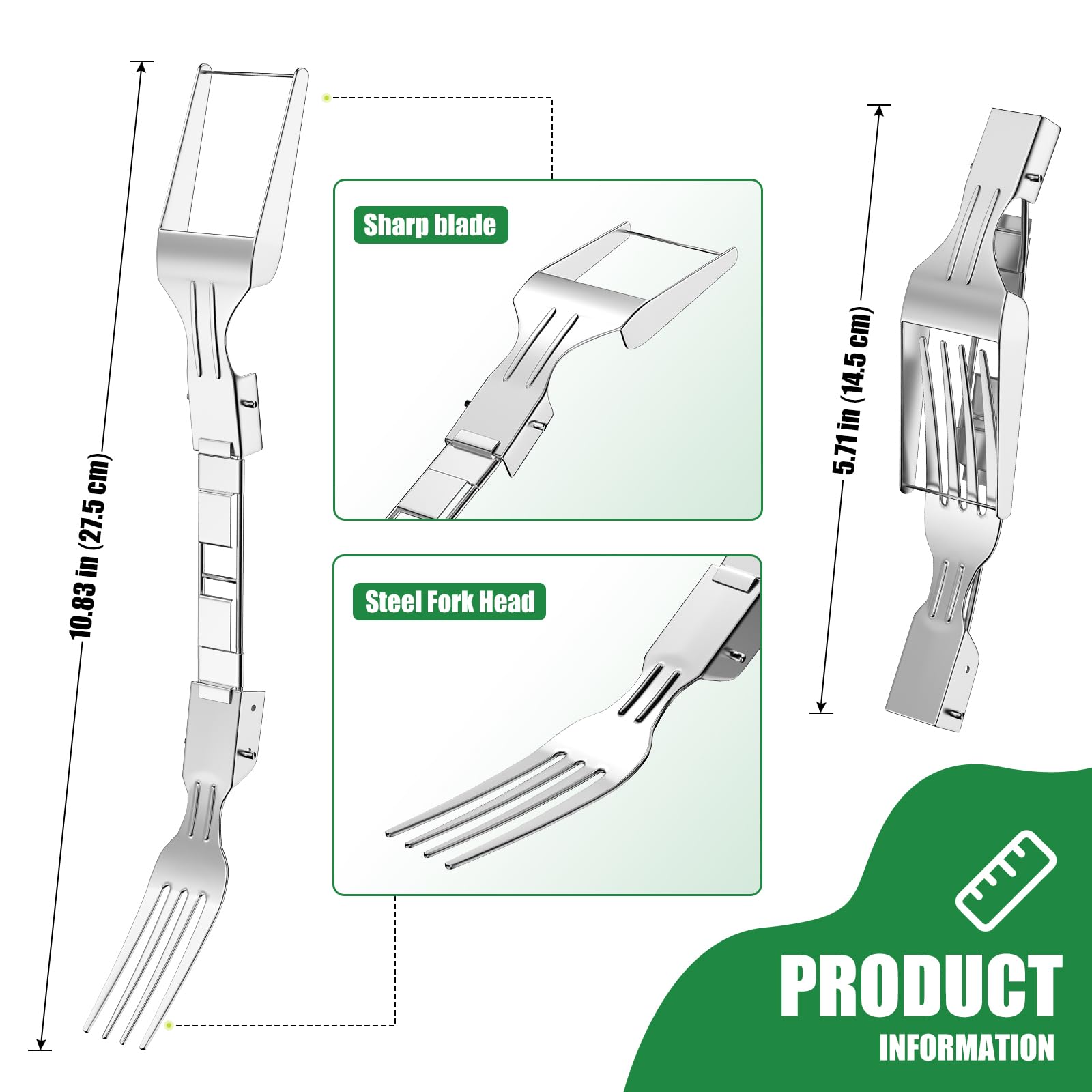 2-in-1 Stainless Steel Watermelon Cutter & Slicer - Portable Foldable Dual Head Fruit Fork & Knife for Kitchen, Picnics & Outdoor BBQ Parties