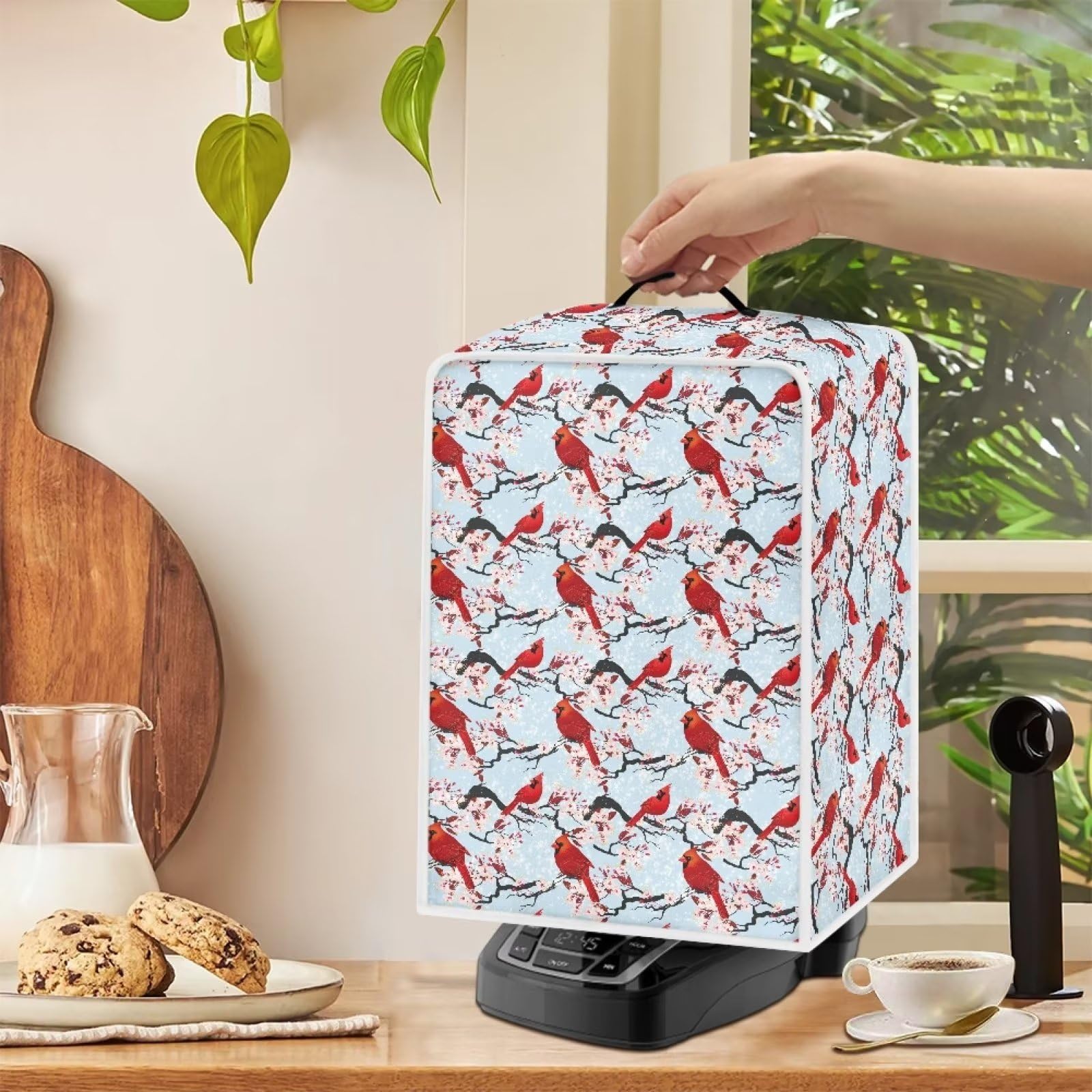 Christmas Themed Red Bird Coffee Maker Cover - Washable Dust-Proof Kitchen Appliance Cover Compatible with Juice Makers | Perfect for Holiday Tabletop Decor & Kitchen Protection