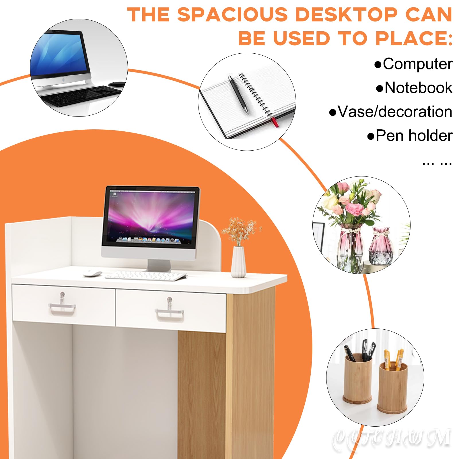Modern L-Shaped Reception Desk with Lockable Drawers - Office, Beauty Salon & Retail Counter - Small Reception Table for Professional Spaces