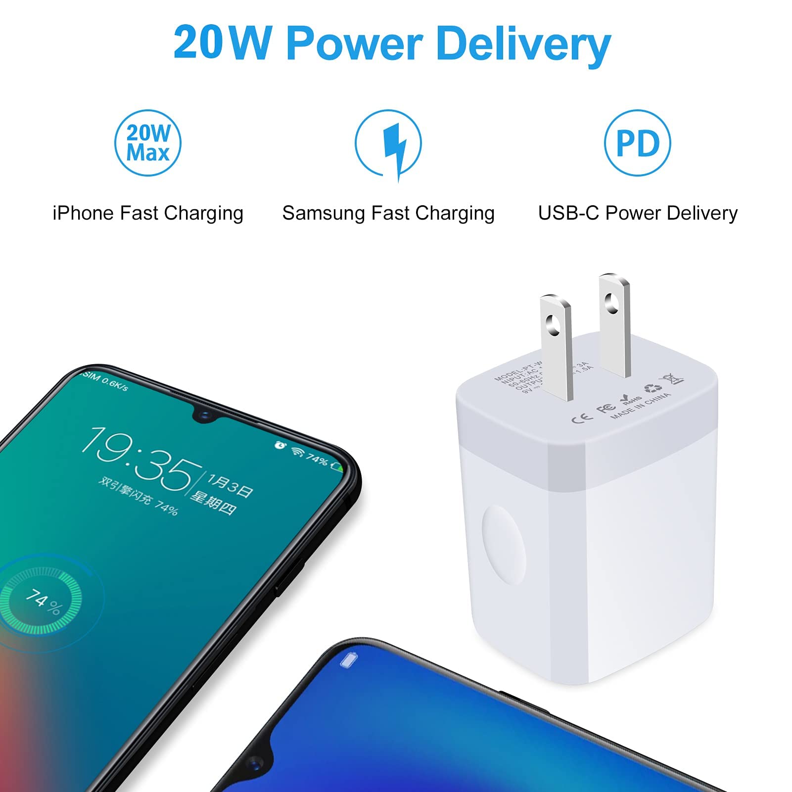 20W USB C Fast Charger 2 Pack - PD Charging Block, Type C Wall Charger & Power Adapter for iPhone 15/14/13/12, Samsung Galaxy, iPad - Quick Charge for Home, Office & Travel
