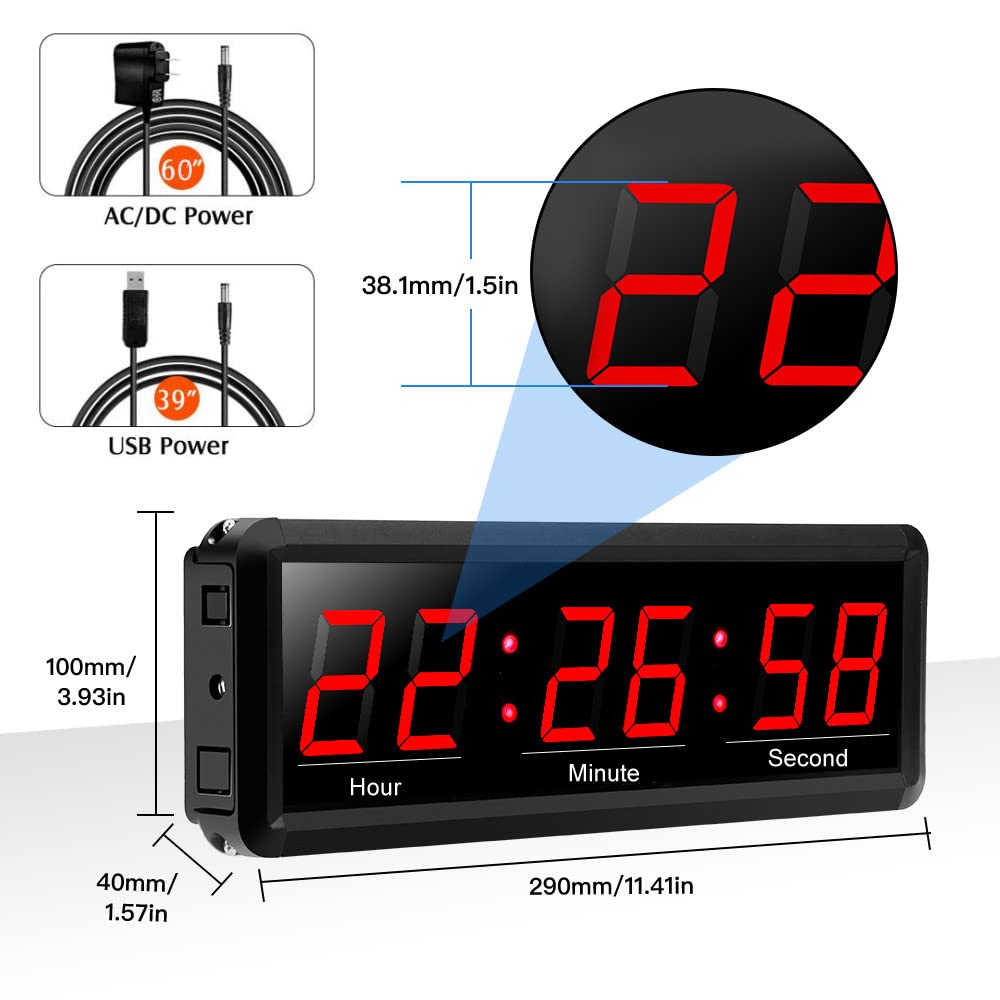 1.5 Inch 6-Digit Wired LED Race Timing Clock with Remote Control - 3 Button Gym Timer for Running Events, Countdown/Count Up, Stopwatch - 12/24 Hour Real Time Display (Red) - Perfect for Track Meets, Fitness Classes & Sports Training