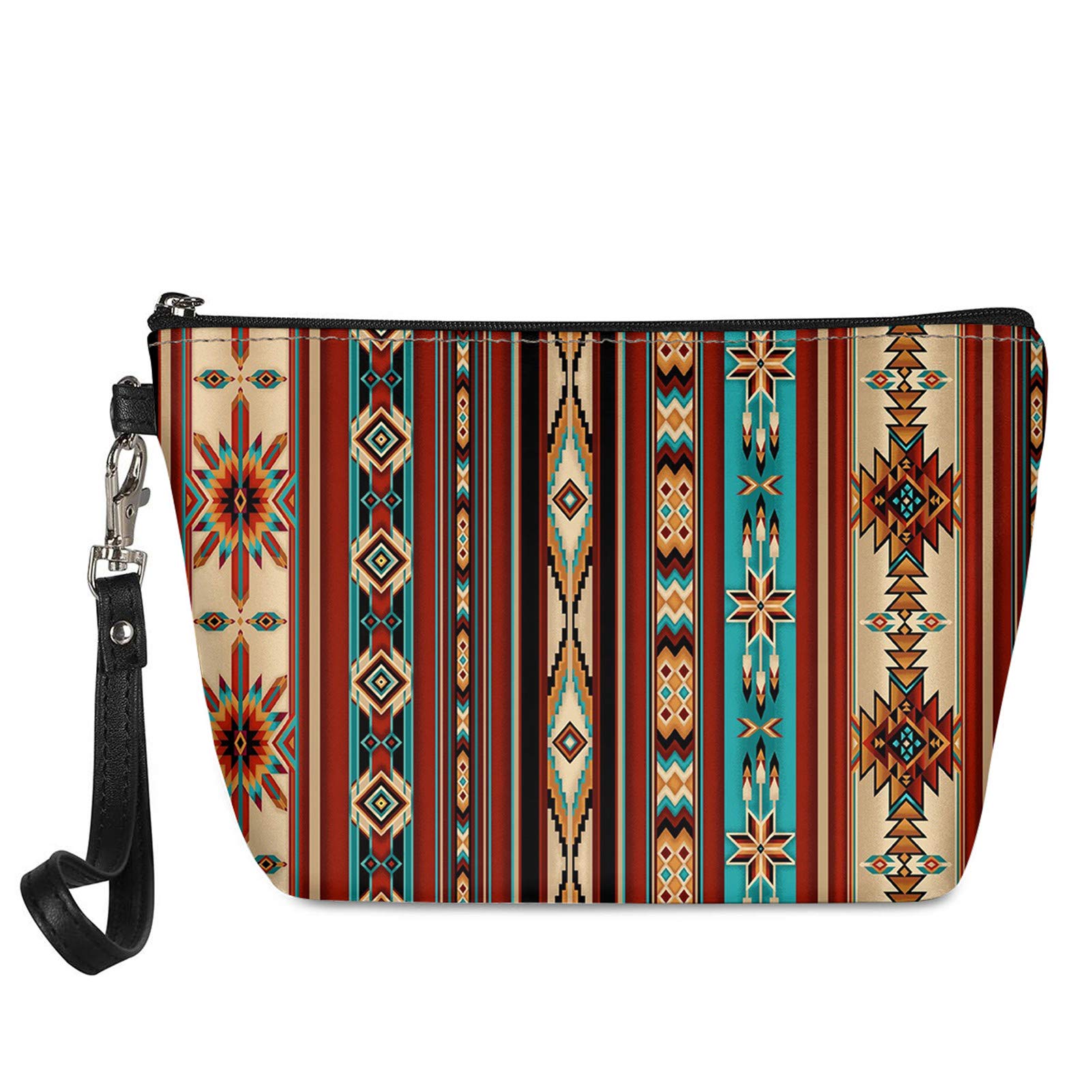Premium Southwestern Navajo Tribal Aztec Print Cosmetic Bag - Waterproof Travel Makeup Pouch with Zipper for Women | Perfect for Toiletries, Jewelry & Travel Essentials (Boho Chic Style)