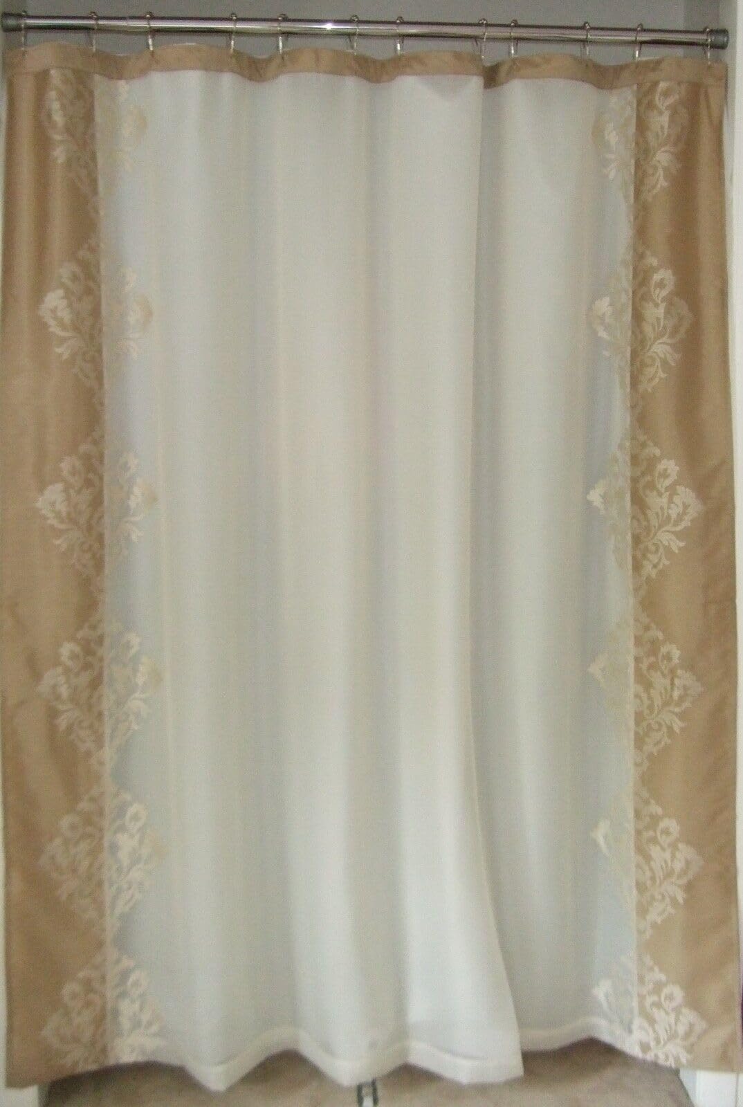 Regal Home Collections Danbury Embroidered Shower Curtain - Beige Bathroom Decor for Modern & Traditional Homes - Waterproof & Stylish Bath Accessory for Spa-Like Experience