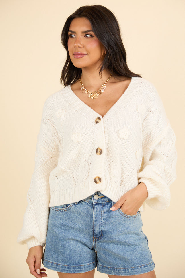 Cream Floral Embroidered Sweater for Women - Elegant Knit Pullover for Fall & Winter - Perfect for Casual Outings, Date Nights and Office Wear