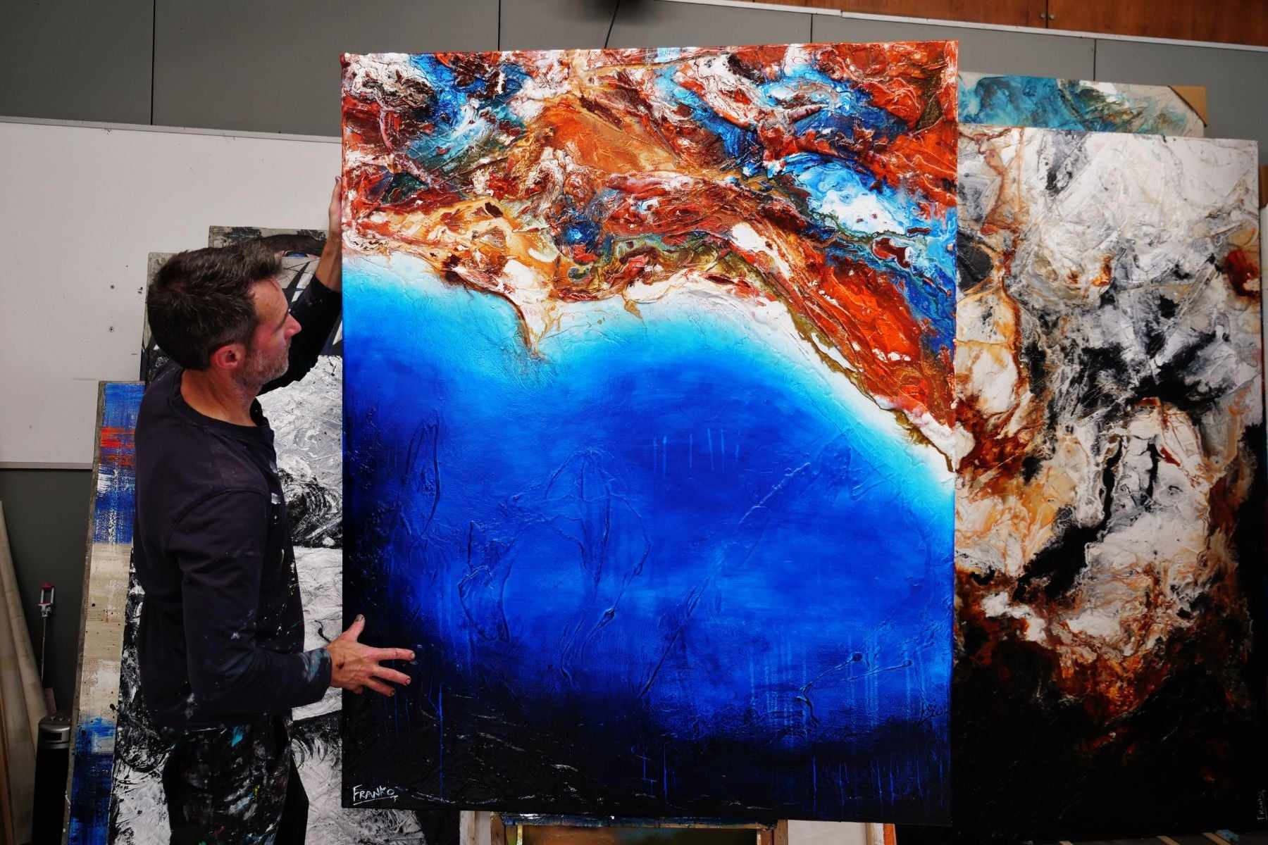Coastal Silk 120cm x 150cm Blue Orange Textured Abstract Canvas Art - Modern Wall Decor for Living Room, Bedroom & Office