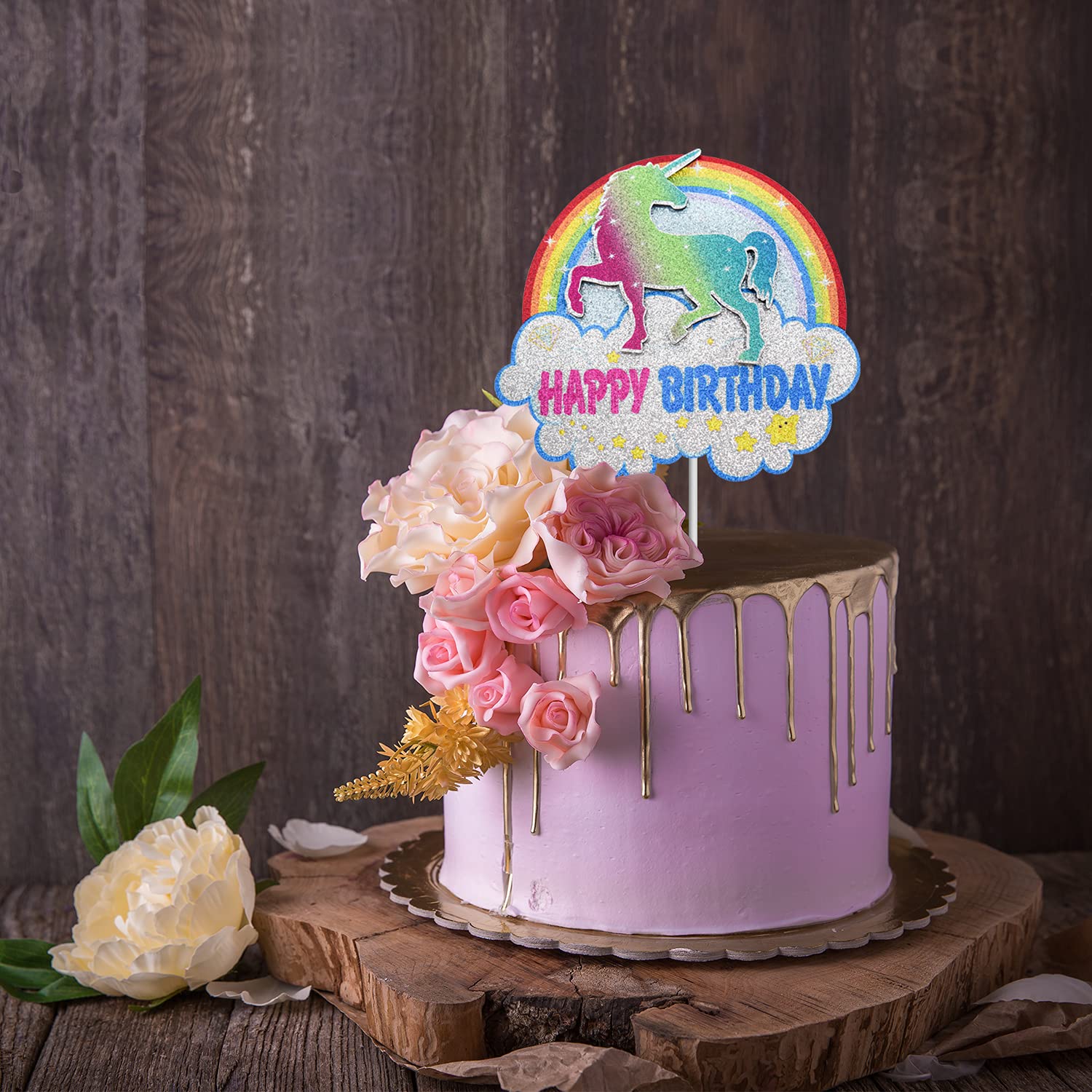 Rainbow Unicorn Happy Birthday Cake Topper - Cartoon Unicorn Cake Decorations for Girls Birthday Party - Perfect for Unicorn Themed Cakes, Cupcakes, and Desserts