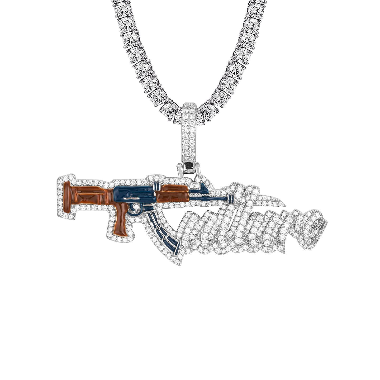 3D Gun Pendant for Men - Sterling Silver Iced Out Hip Hop Jewelry - Perfect for Rappers, Hip Hop Lovers & Streetwear Fashion