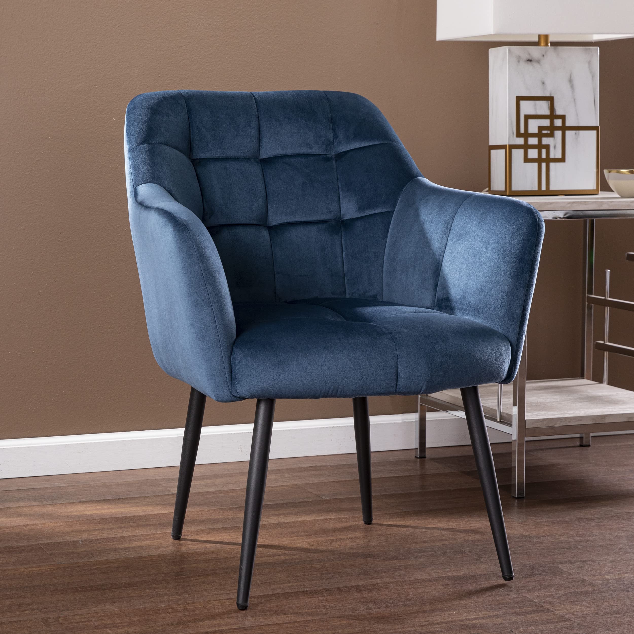 SEI Furniture Trevilly Upholstered Accent Chair - Modern Blue Velvet Living Room Chair for Home Decor, Lounge & Reading Nook