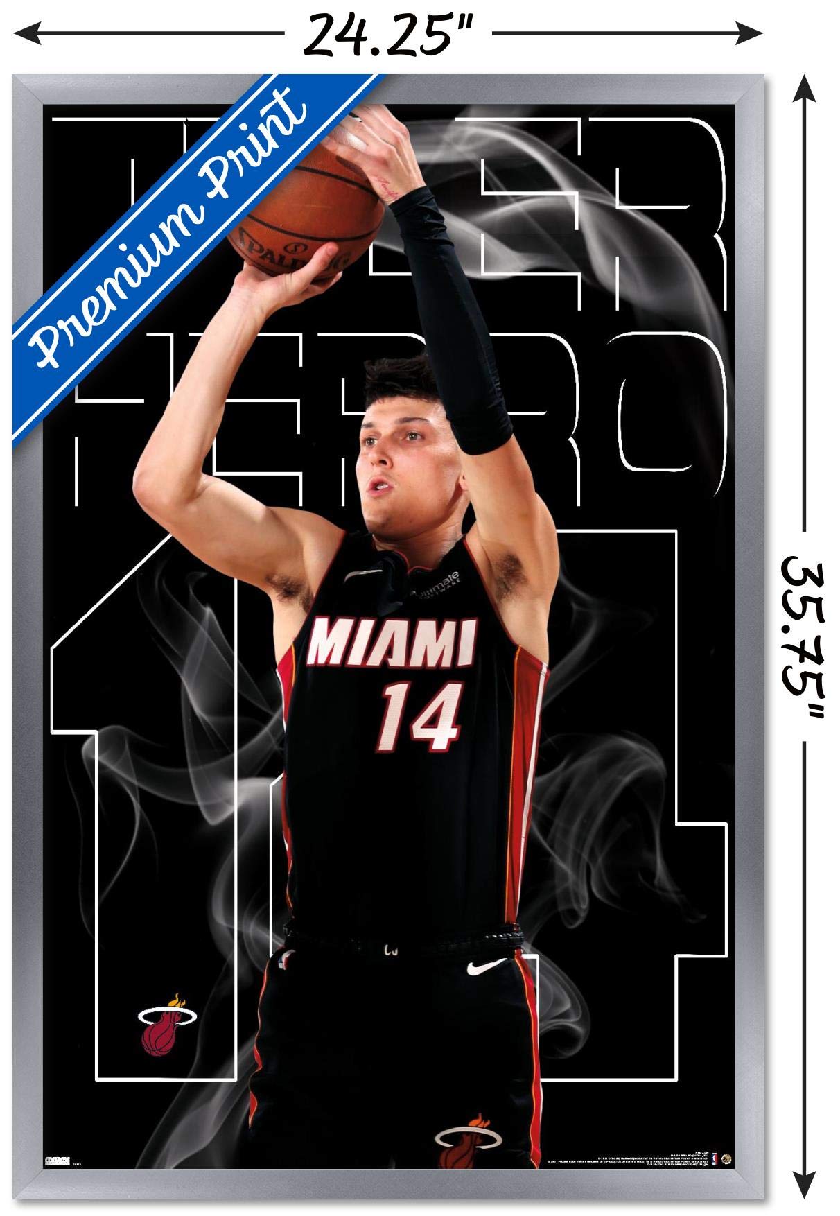 NBA Miami Heat Tyler Herro 20 Wall Poster - 34L x 22.4W Silver Framed Version | Premium Basketball Decor for Home, Office & Game Room