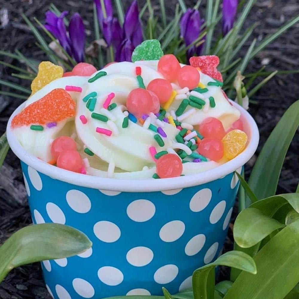 UNIQ 1000-Count 8 oz Blue Polka Dot Disposable Paper Ice Cream Cups | Eco-Friendly Dessert Bowls for Ice Cream, Gelato & Frozen Yogurt | Perfect for Parties, Catering & Ice Cream Shops