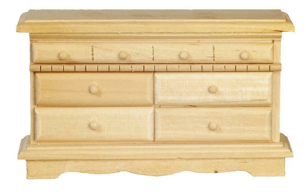 Melody Jane Dolls Houses 1:12 Scale Miniature Wooden Triple Dresser - Unfinished Bare Wood Dollhouse Bedroom Furniture for DIY & Collectors | Perfect for Dollhouse Decor & Miniature Scenes