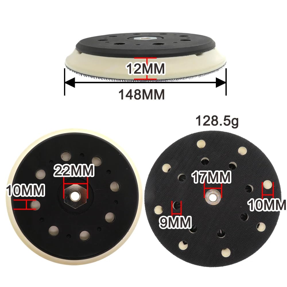 6 Inch 150mm Sanding Pad with M10 Thread Backing Plate - 17 Hole Hook & Loop Disc for Sandpaper, Polisher, Grinder & Drill - Perfect for Woodworking, Metal Polishing & DIY Projects