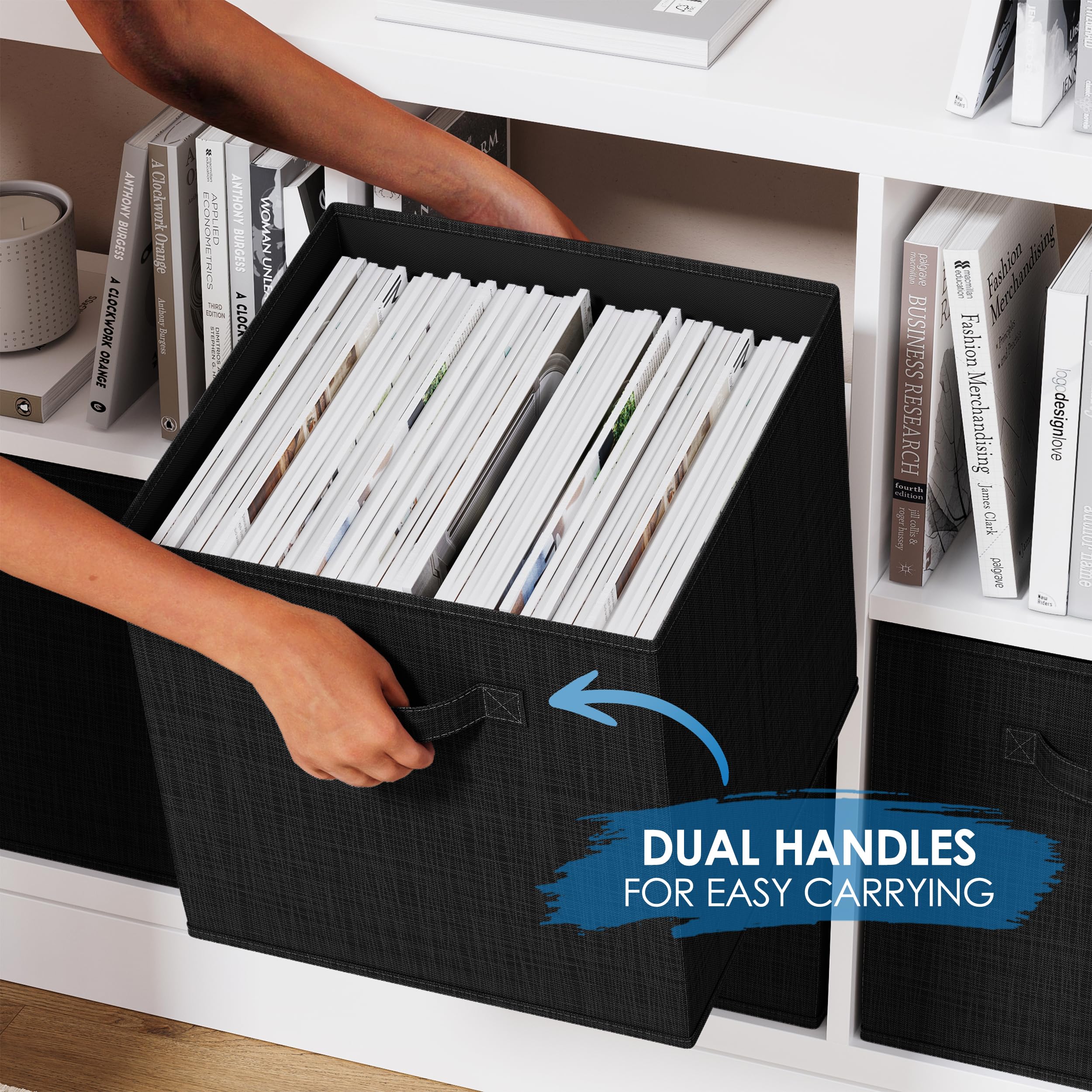 Heavy Duty Fabric Storage Cubes 6-Pack - 13 Inch Textured Black Storage Bins for Cube Organizer | Closet Clothes Storage Box, Shelves & Cubbies Organizer | Perfect for Bedroom, Closet & Office Organization