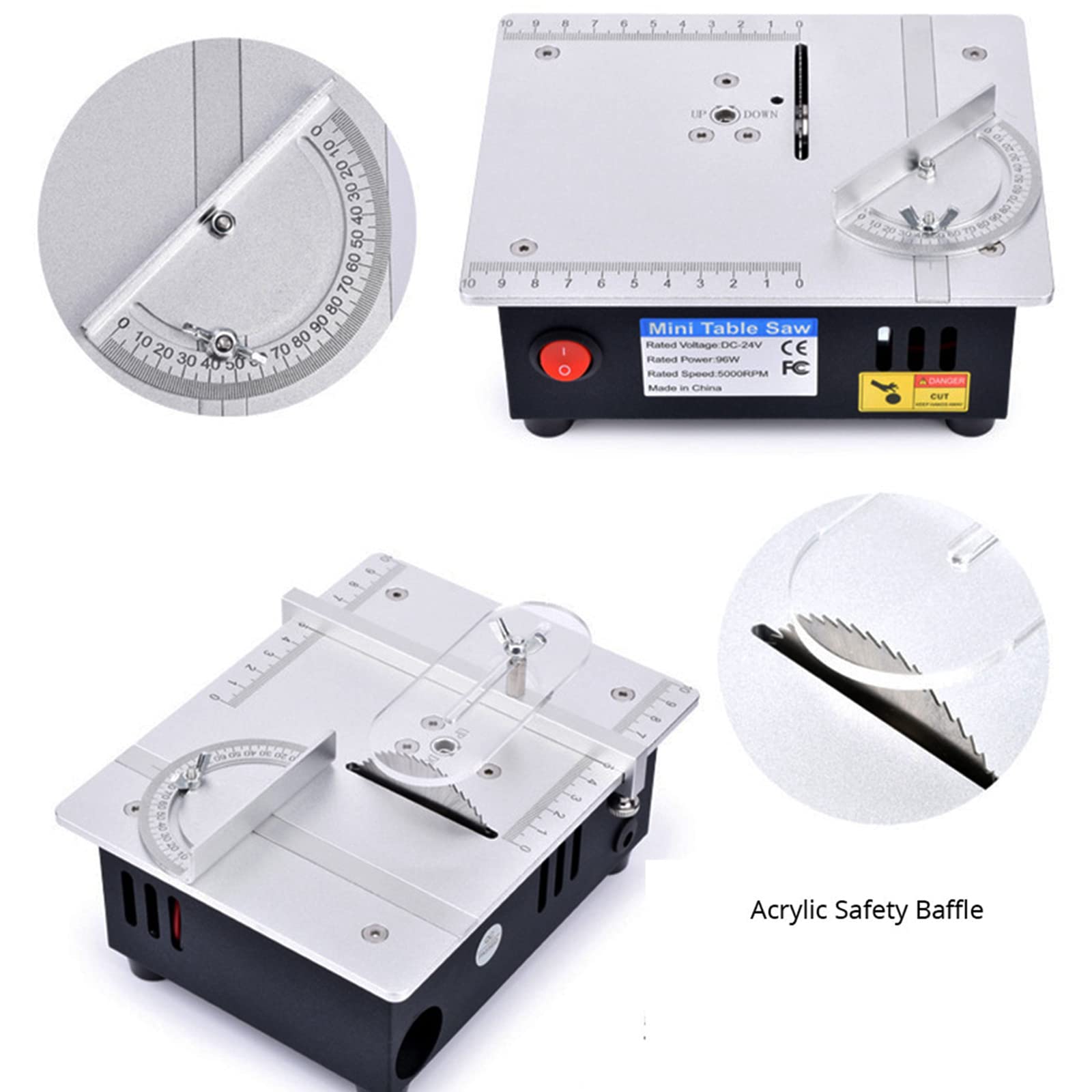Mini Table Saw for Crafts - 96W Portable Precision Electric Saw with 7 Adjustable Speeds & 4 Blades | Perfect for Wood, Plastic, Acrylic Cutting | DIY Model Making, Hobby Projects & Small Woodworking Tasks