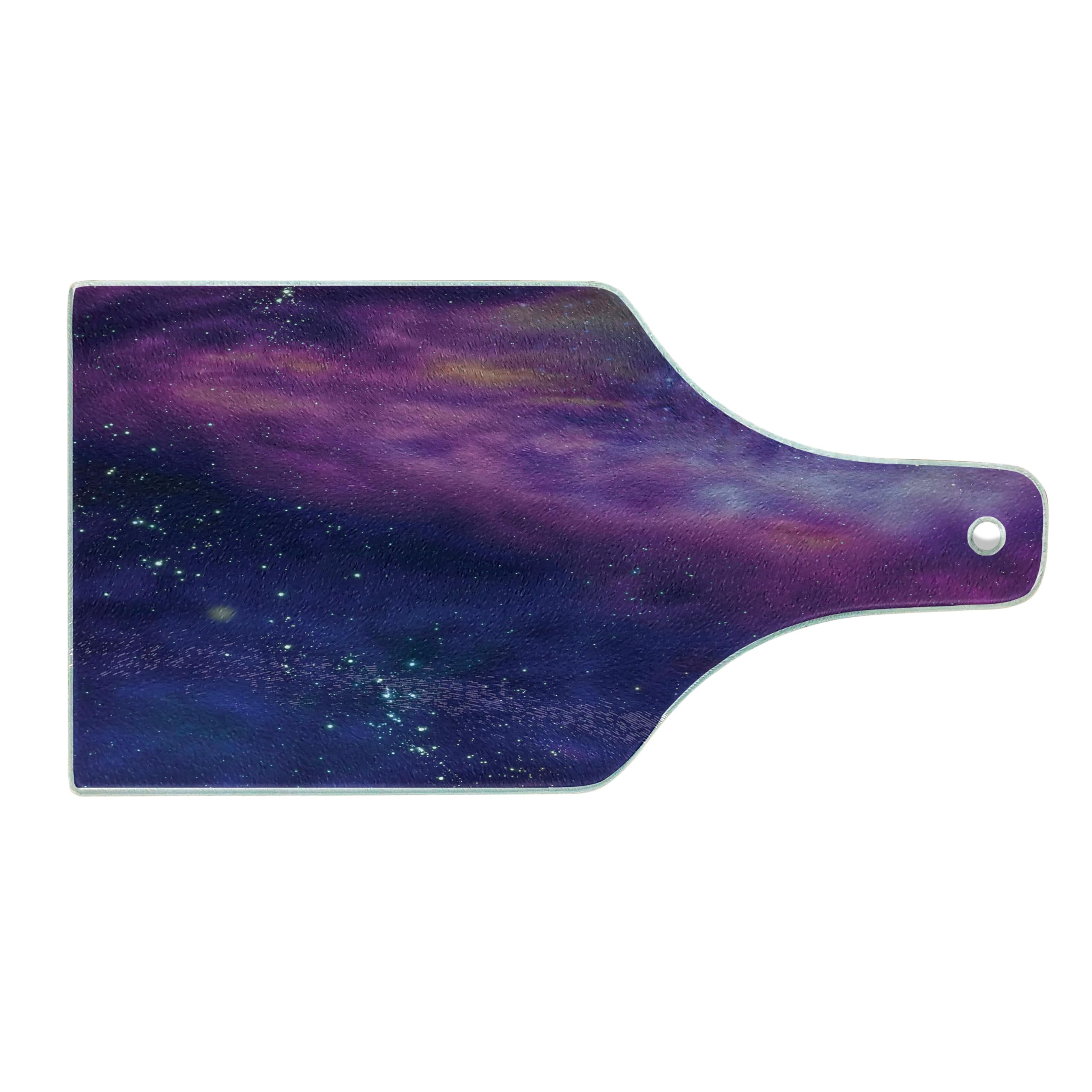 Ambesonne Outer Space Themed Tempered Glass Cutting Board - Milky Way & Star Clusters Design, Wine Bottle Shape in Purple Blue - Perfect for Kitchen Prep, Charcuterie Serving & Home Decor