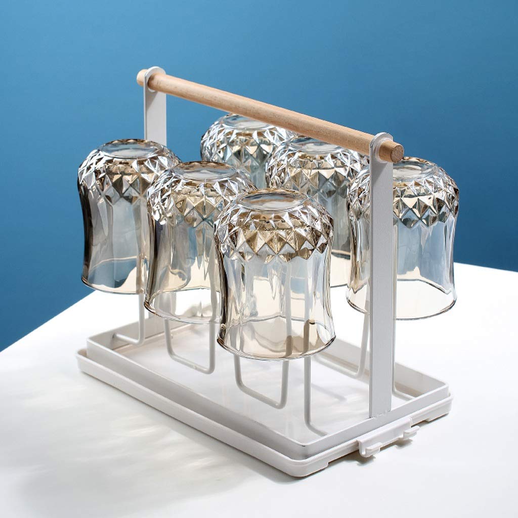Golden Crystal Glass Cup with Diamond Flower Design - Chinese Style Tea & Wine Cup Set with Tray - Perfect for Herbal Tea, Cocktails & Home Decor