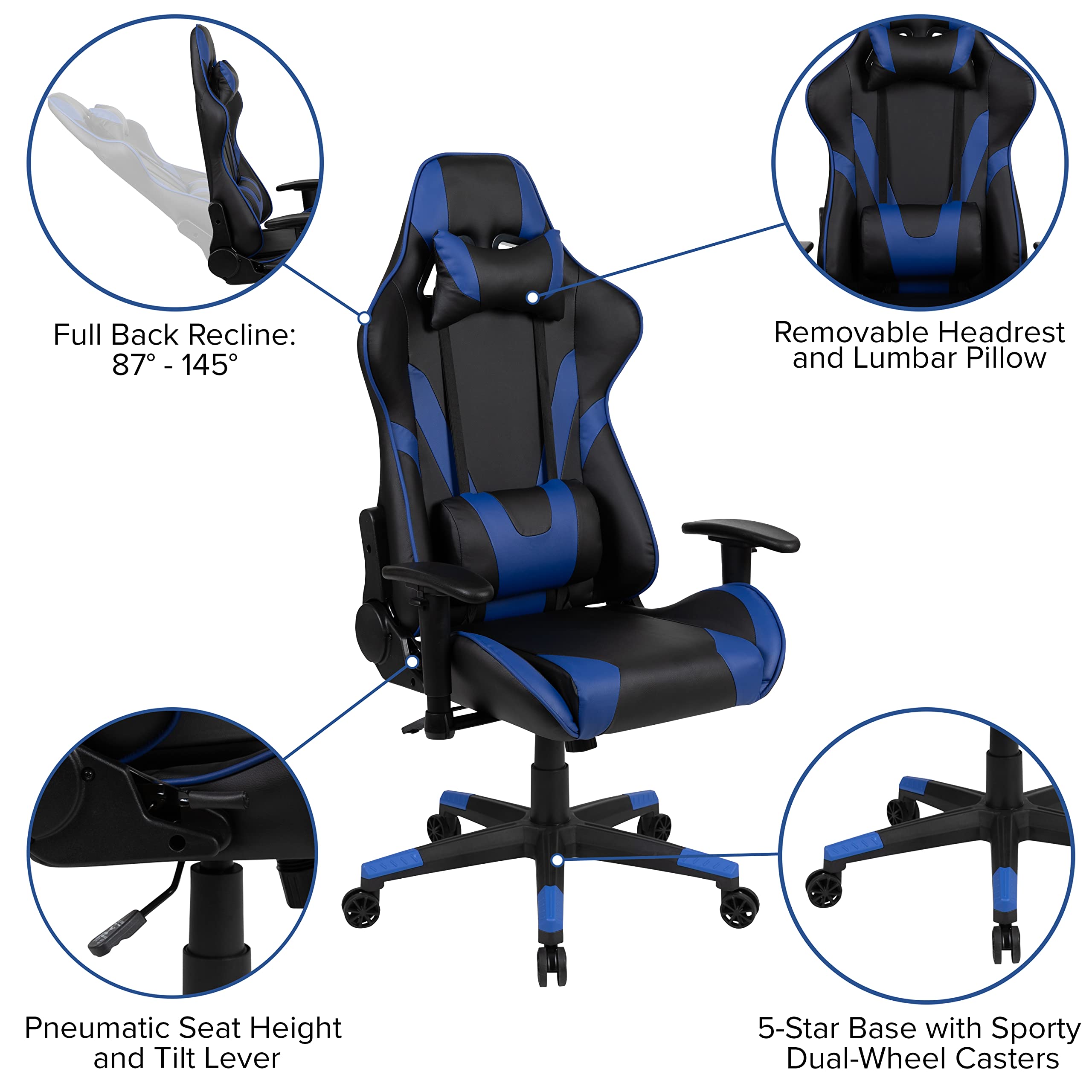 Flash Furniture Gaming Desk & Blue/Black Reclining Gaming Chair Set with Cup Holder, Headphone Hook & Removable Mouse Pad - Ergonomic Wire Management for PC & Console Gamers - Perfect for Home Office, Streaming & Esports Gaming Setup