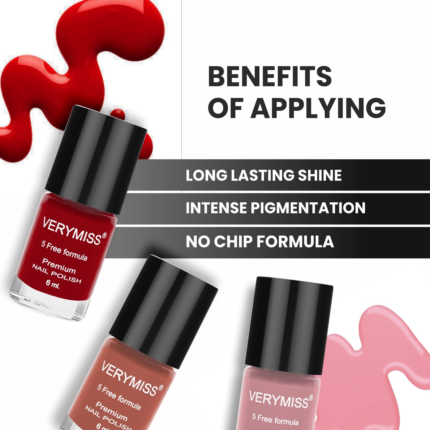 Verymiss Premium Nail Polish Set - 6ml Long Lasting Glossy Nail Lacquer (Barbie Pink) for Women & Girls - Perfect for Parties, Weddings & Daily Wear