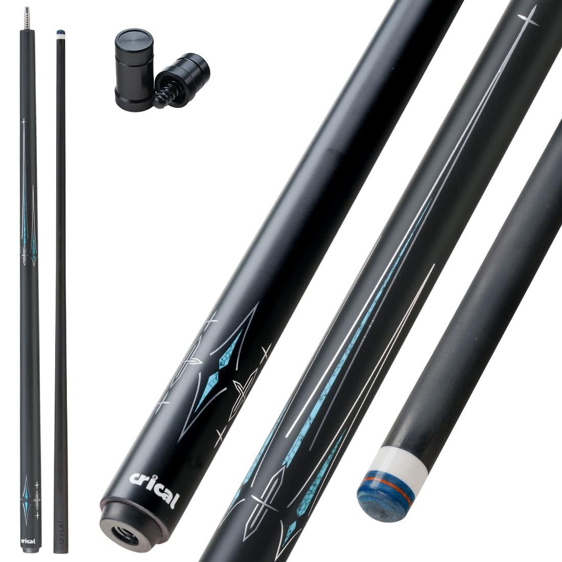 CRICAL 58英寸 Professional Carbon Fiber Pool Cue Stick - Low Deflection Billiard Cue with 3/8*8 Pin Joint & 12.5mm Tip for Tournament Play and Home Pool Tables