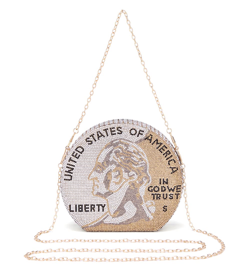 Covelin Women's Rhinestone Dollar Coin Evening Clutch Bag - Elegant Sparkling Purse for Parties, Weddings & Special Occasions