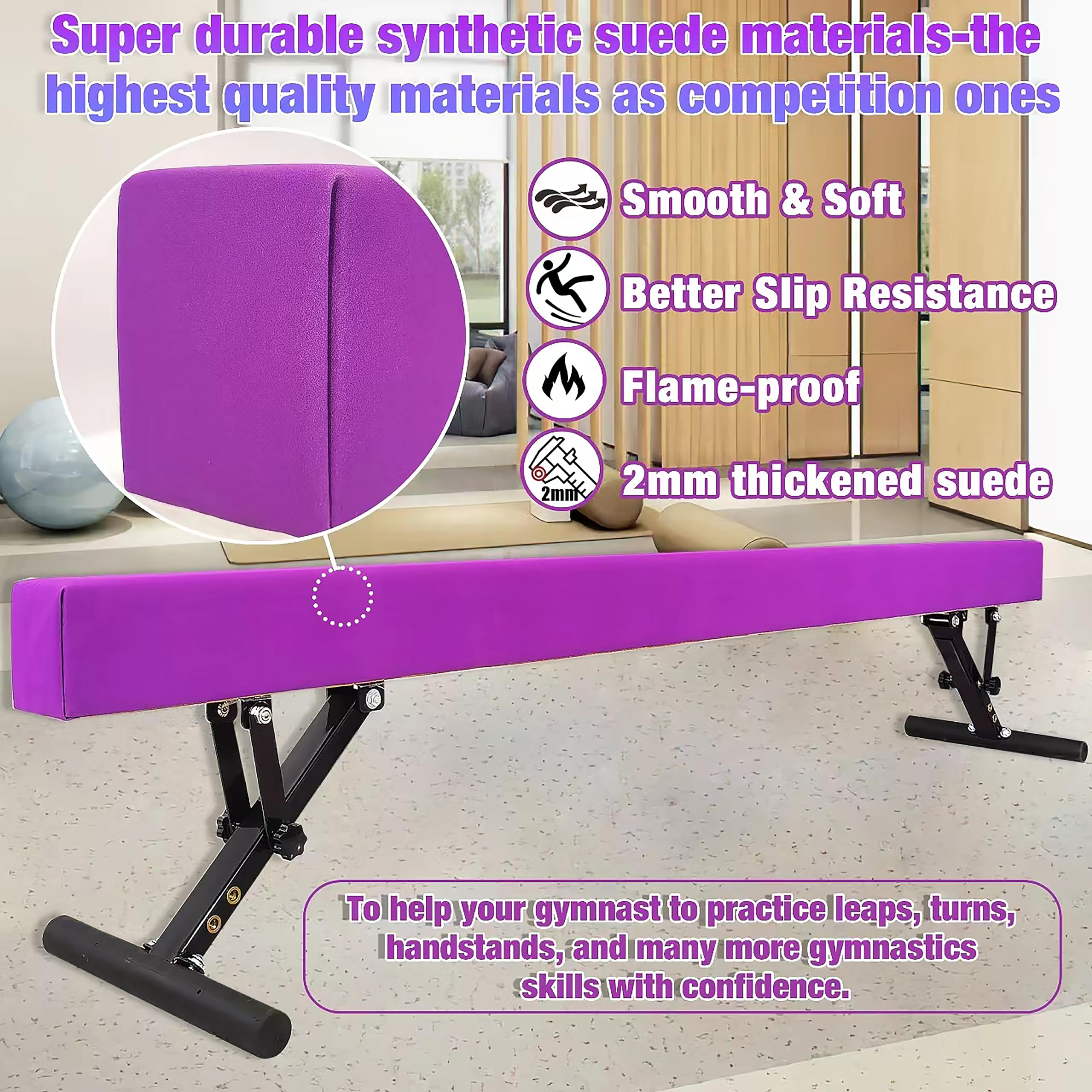 PreGymnastic 8FT Adjustable Balance Beam for Kids & Adults - Home Gymnastics Training Equipment for Girls and Boys Ages 3-12 - Competition Style Practice Beam for Indoor & Outdoor Use - Perfect for Backyard, Playroom, and Gym Training